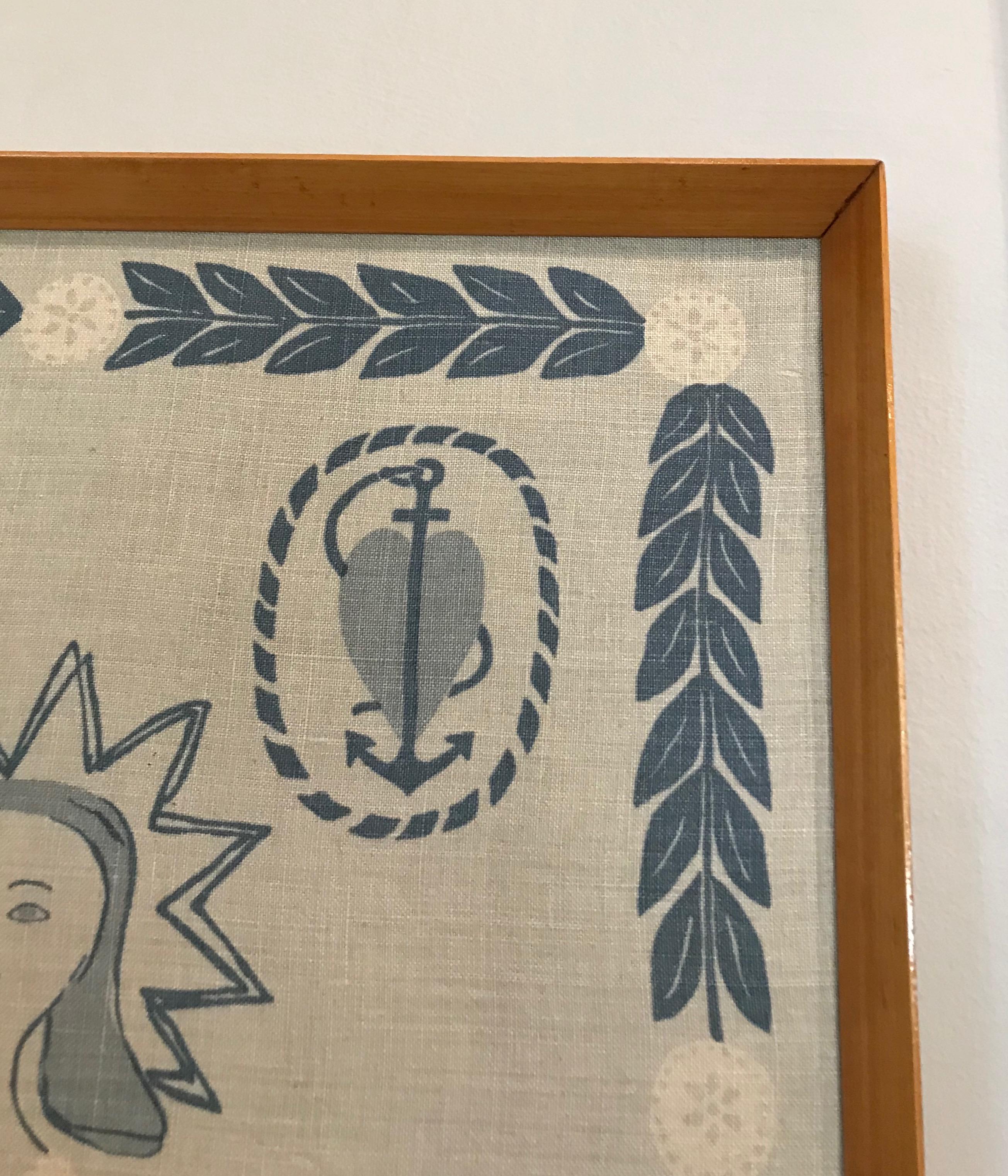 Large Framed Swedish Linen Wall Hanging by Gocken Jobs, Dated 1956 For Sale 5