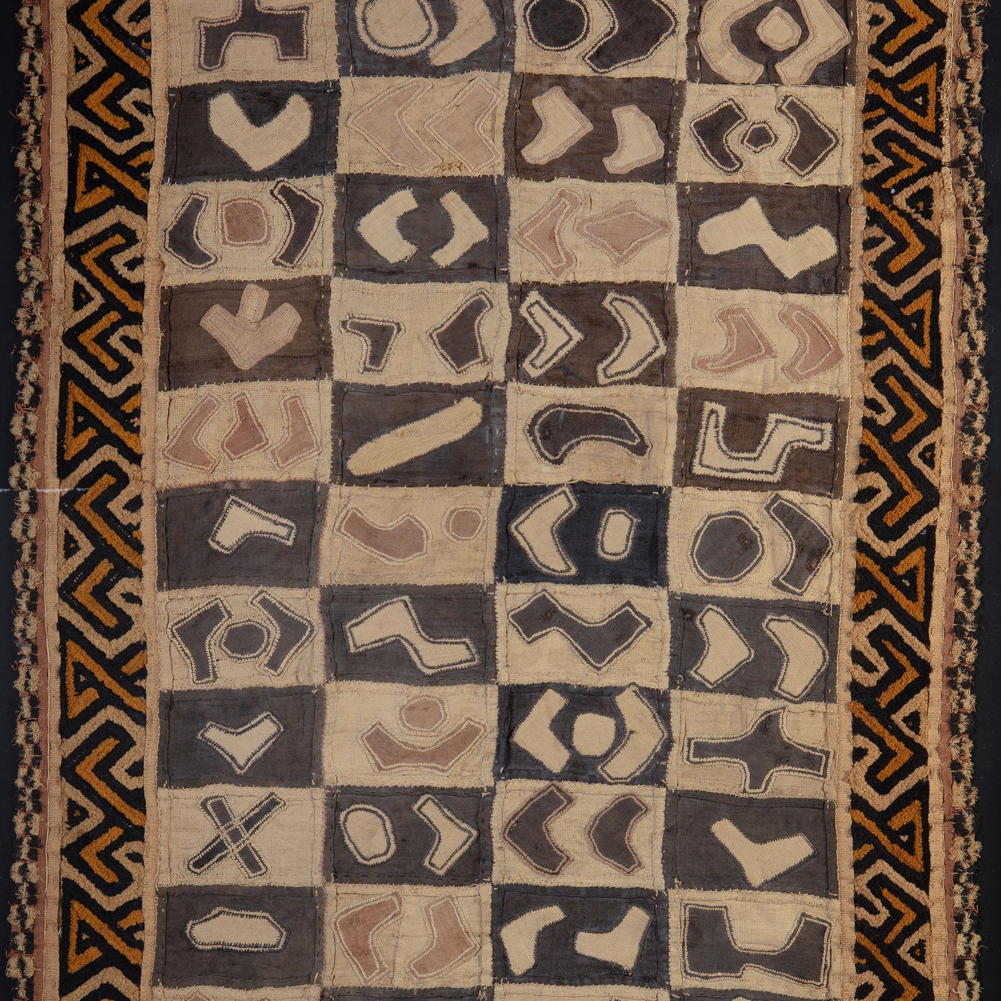 20th Century Large Framed Textile Fragment of a Ceremonial Dance Skirt from the Kuba People For Sale