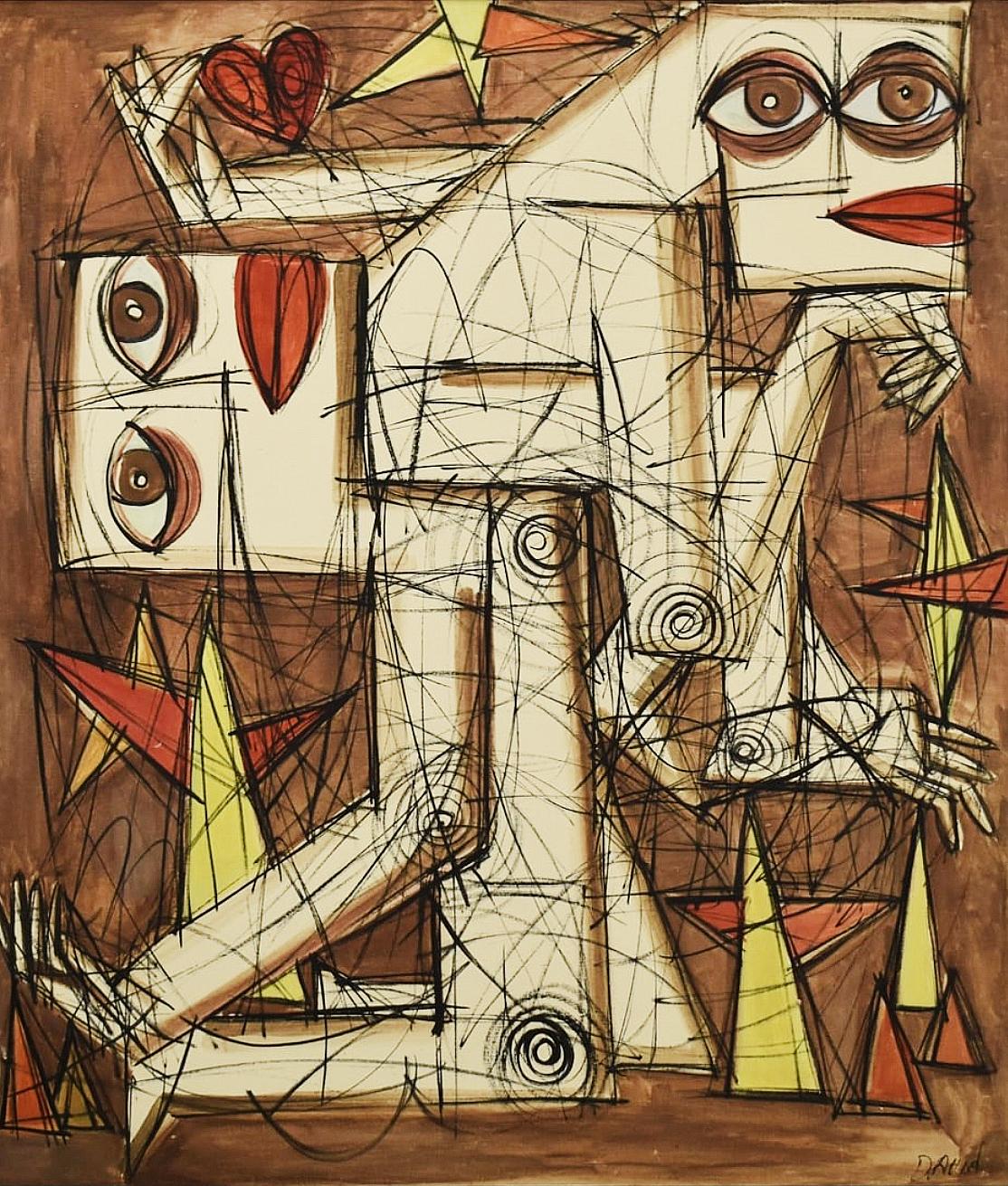 Große gerahmte Vintage Picasso Stil abstrakte Malerei (Moderne) im Angebot