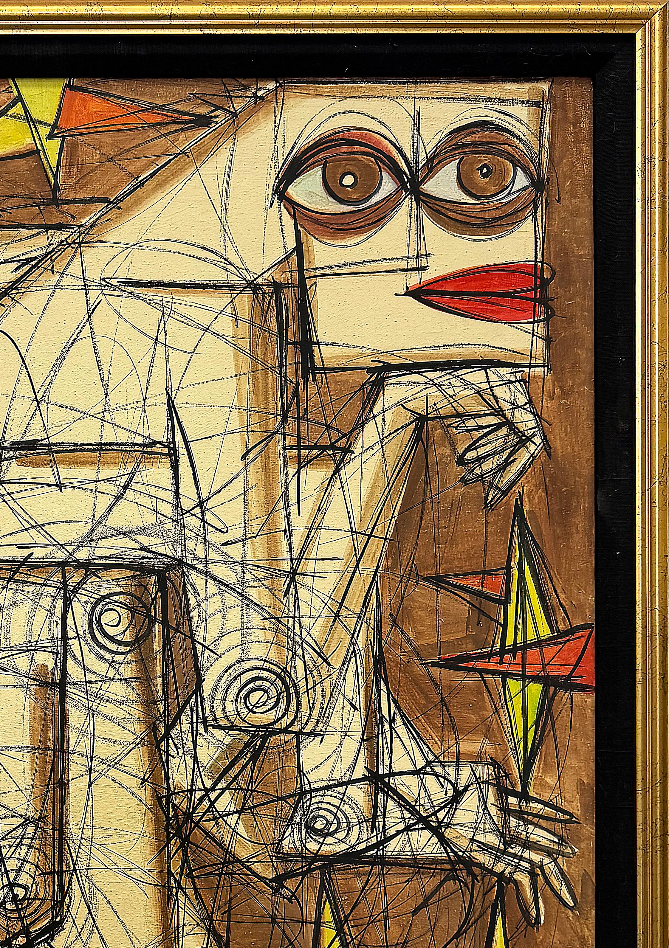 Große gerahmte Vintage Picasso Stil abstrakte Malerei im Zustand „Gut“ im Angebot in Miami, FL