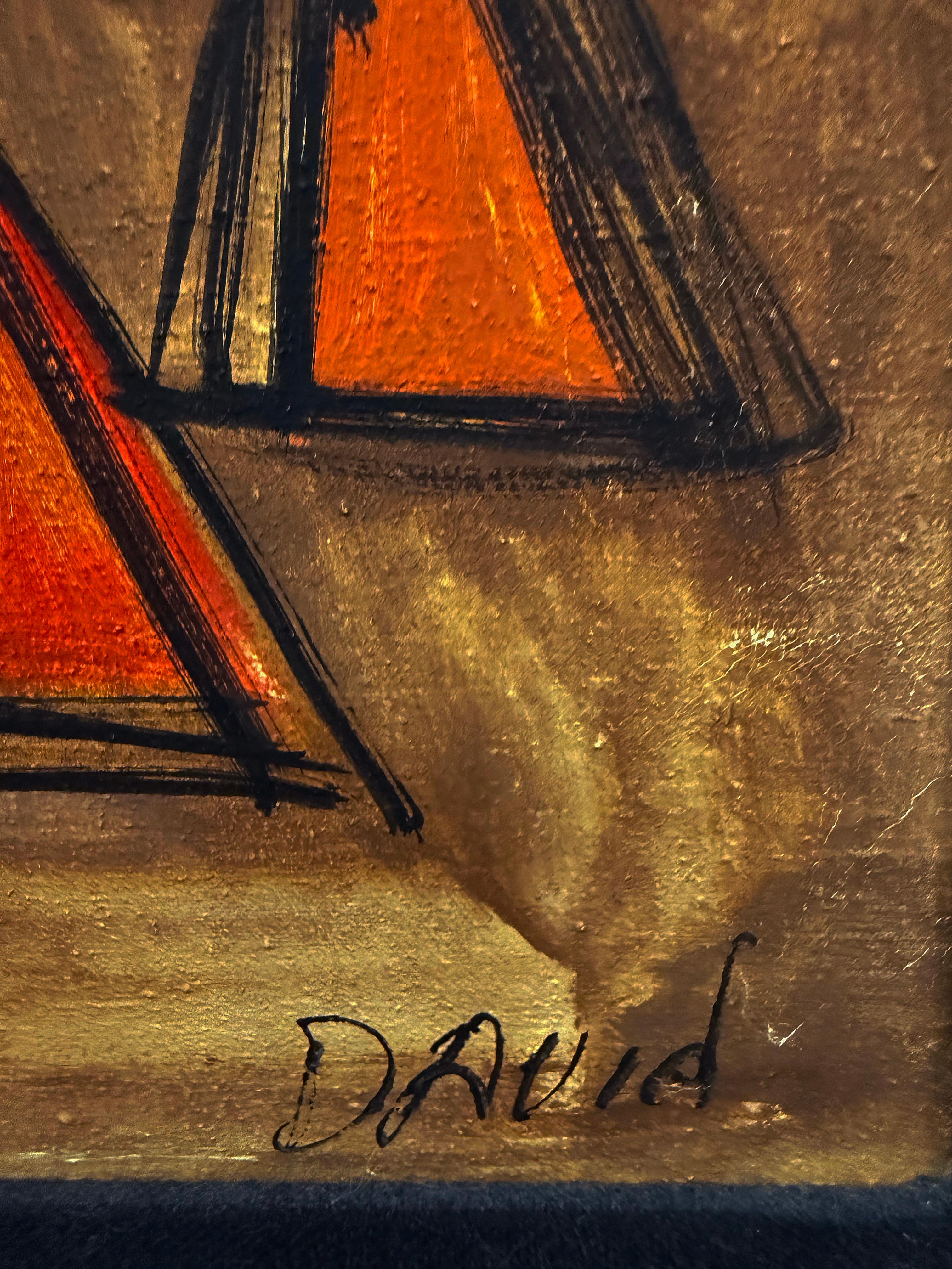 Große gerahmte Vintage Picasso Stil abstrakte Malerei (20. Jahrhundert) im Angebot