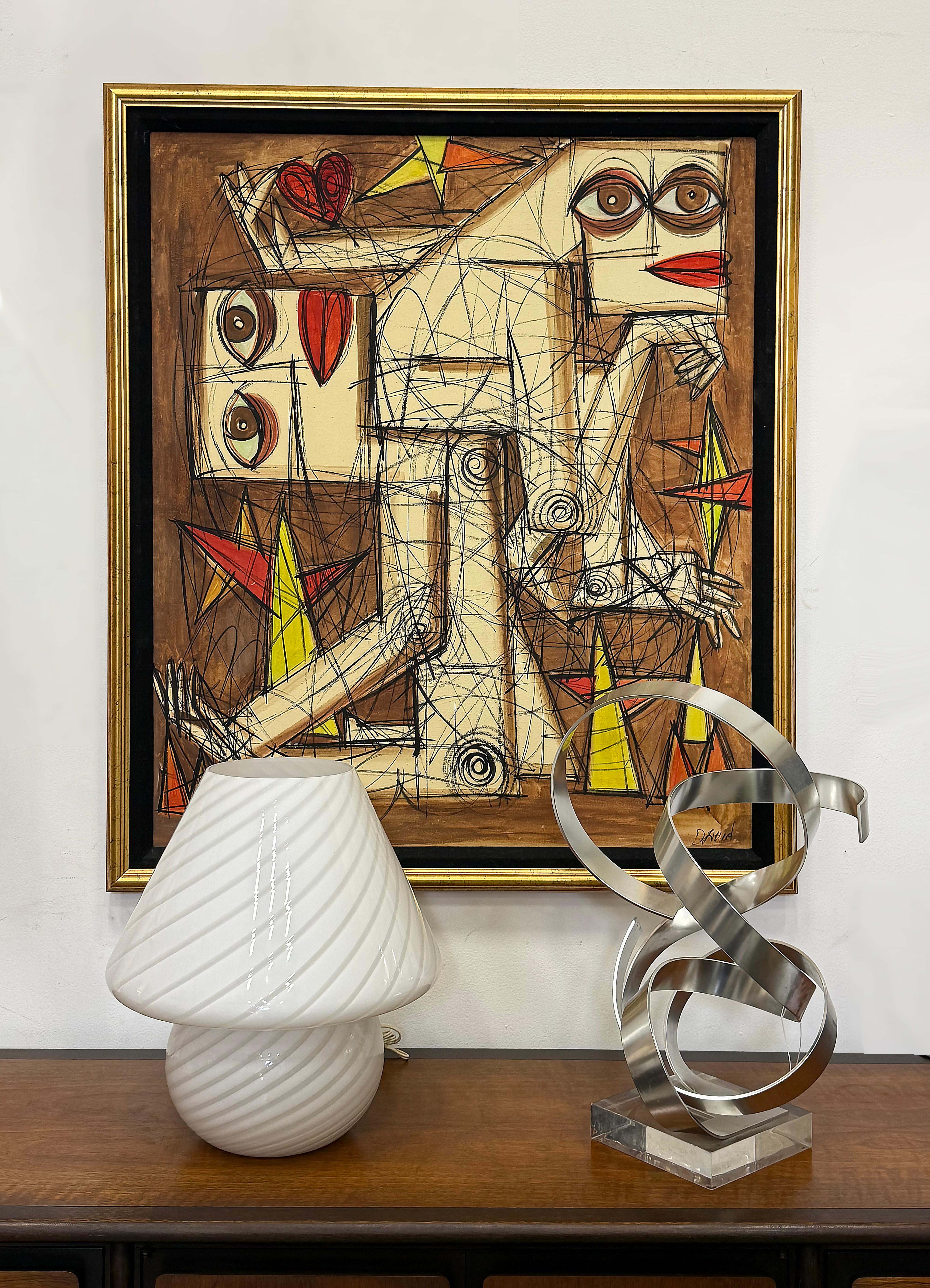 Große gerahmte Vintage Picasso Stil abstrakte Malerei (Leinwand) im Angebot