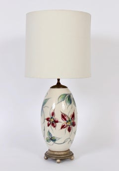 Joseph Frances von Tury Burgundy & Green Clematis Porcelain Table Lamp, C. 1950
