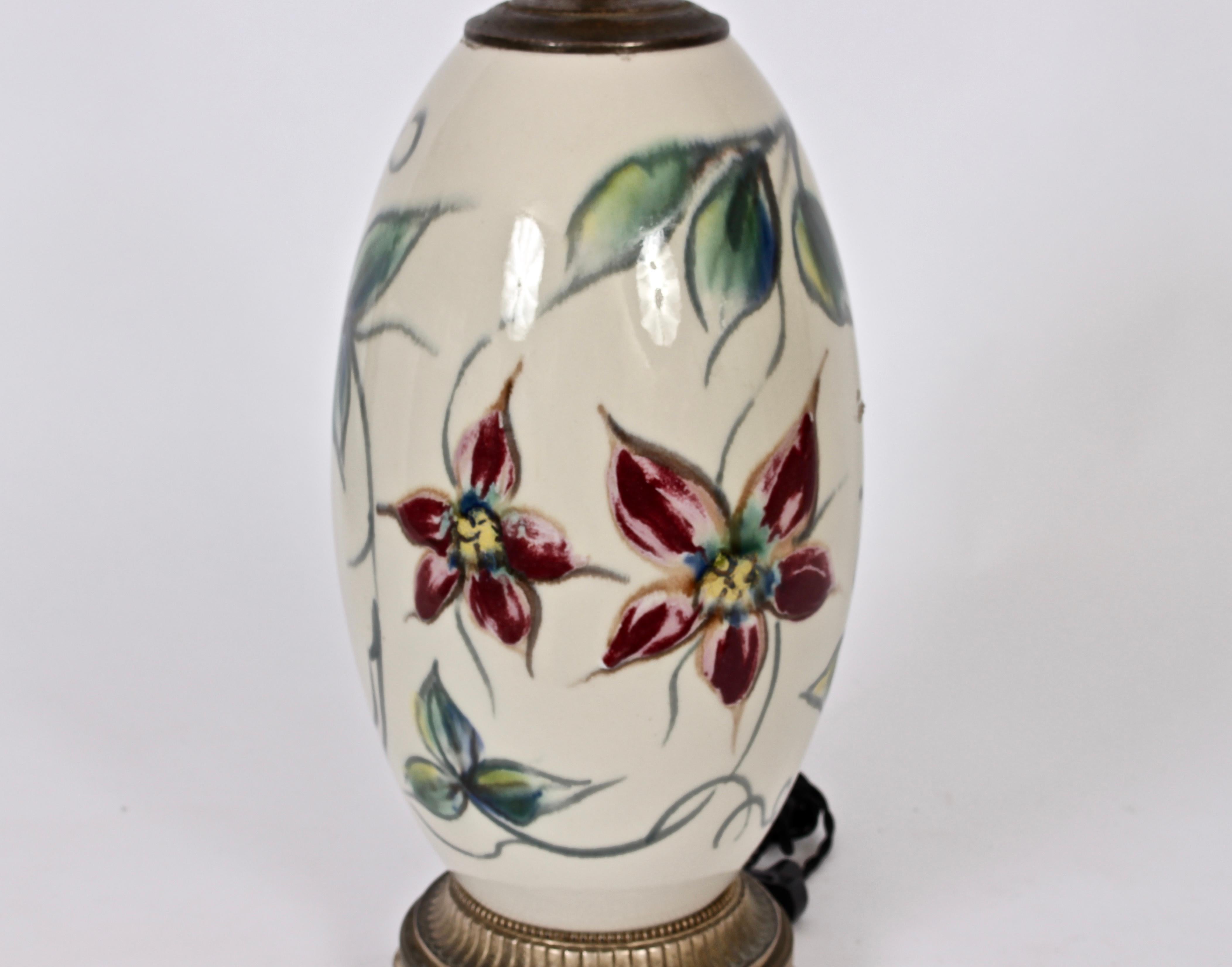 Arts and Crafts Joseph Frances von Tury Hand Coloured Floral Porcelain Table Lamp, circa 1950 For Sale