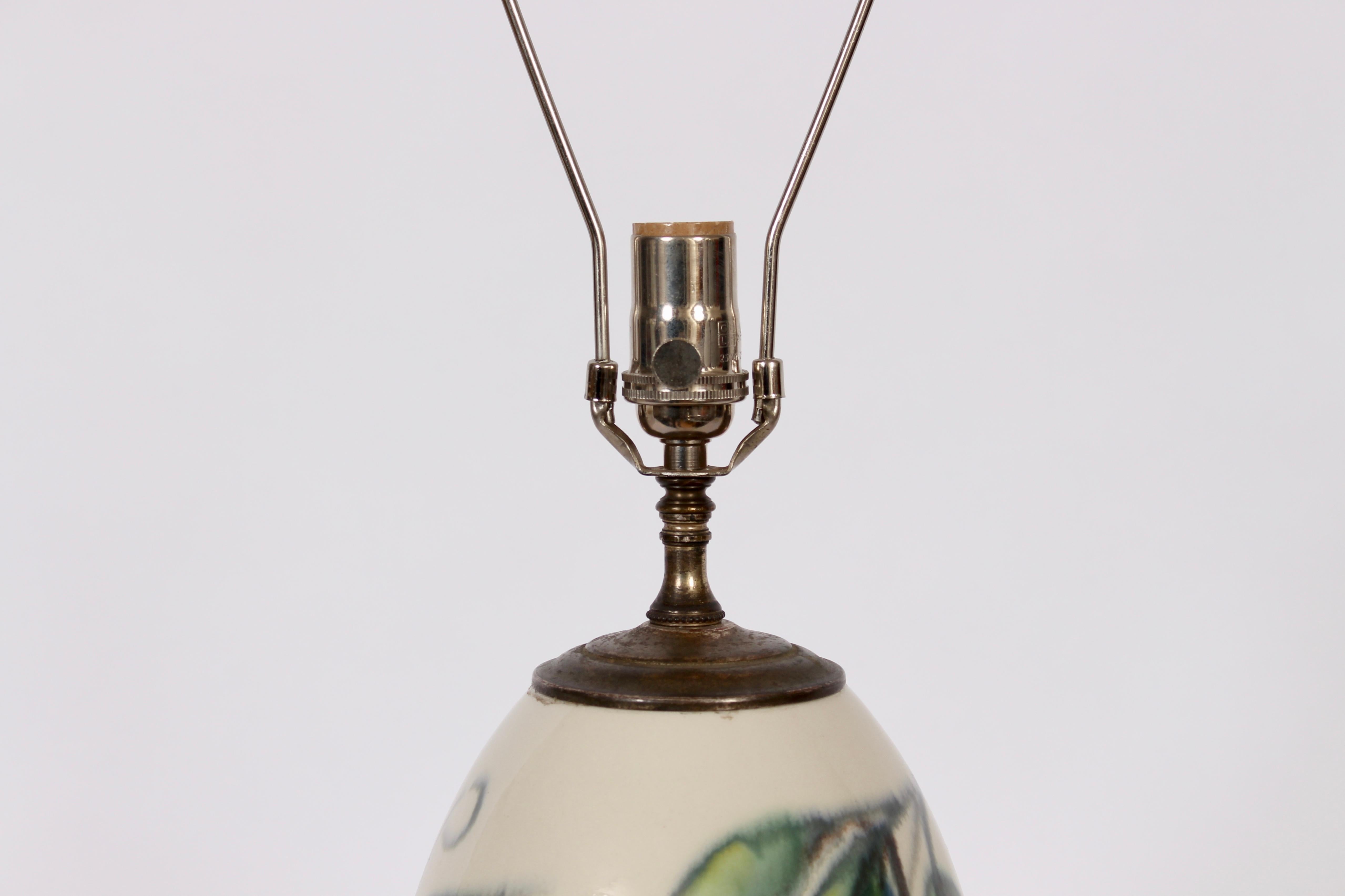 Plated Joseph Frances von Tury Hand Coloured Floral Porcelain Table Lamp, circa 1950 For Sale