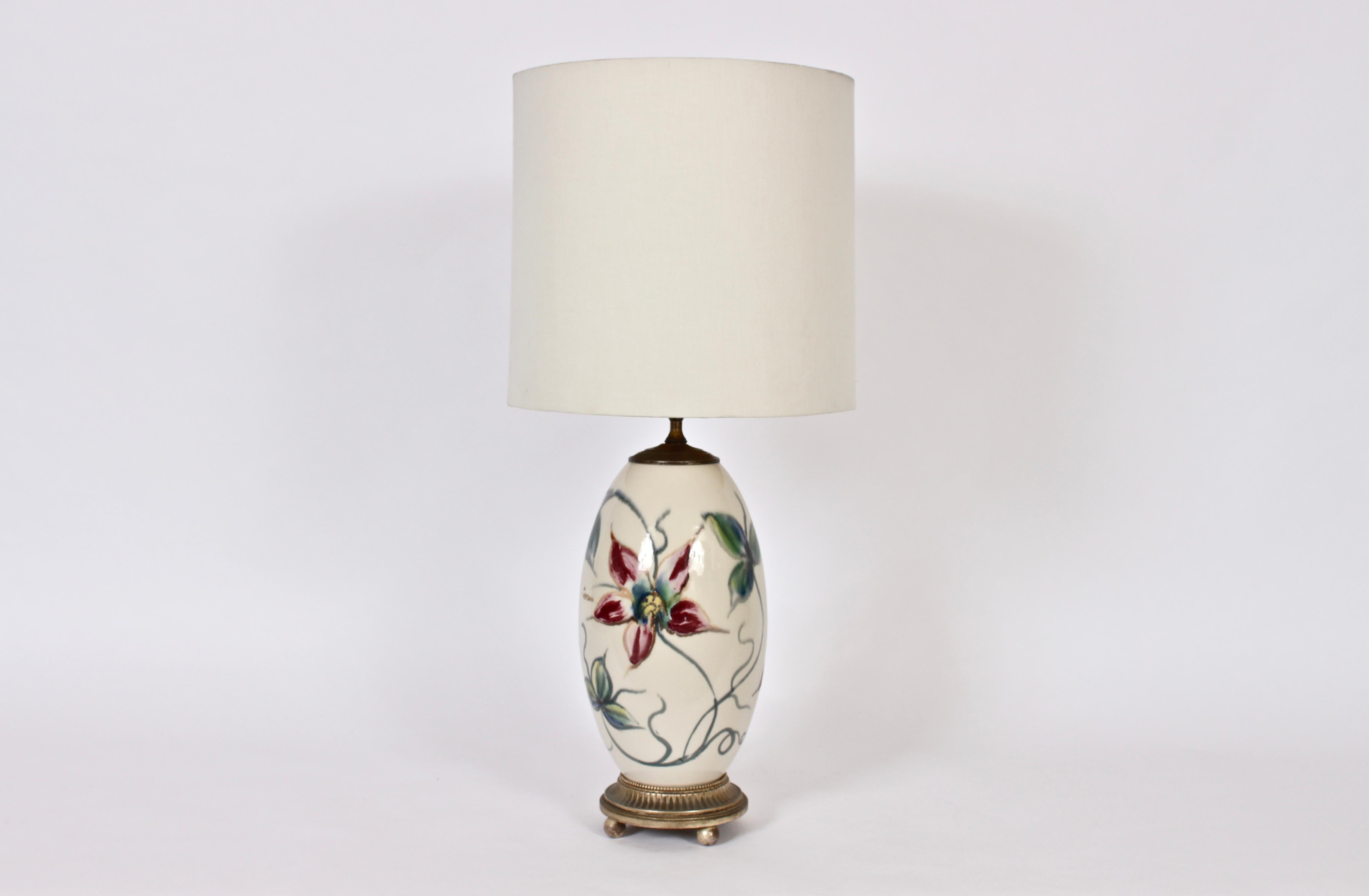 Joseph Frances von Tury Hand Coloured Floral Porcelain Table Lamp, circa 1950 In Good Condition For Sale In Bainbridge, NY