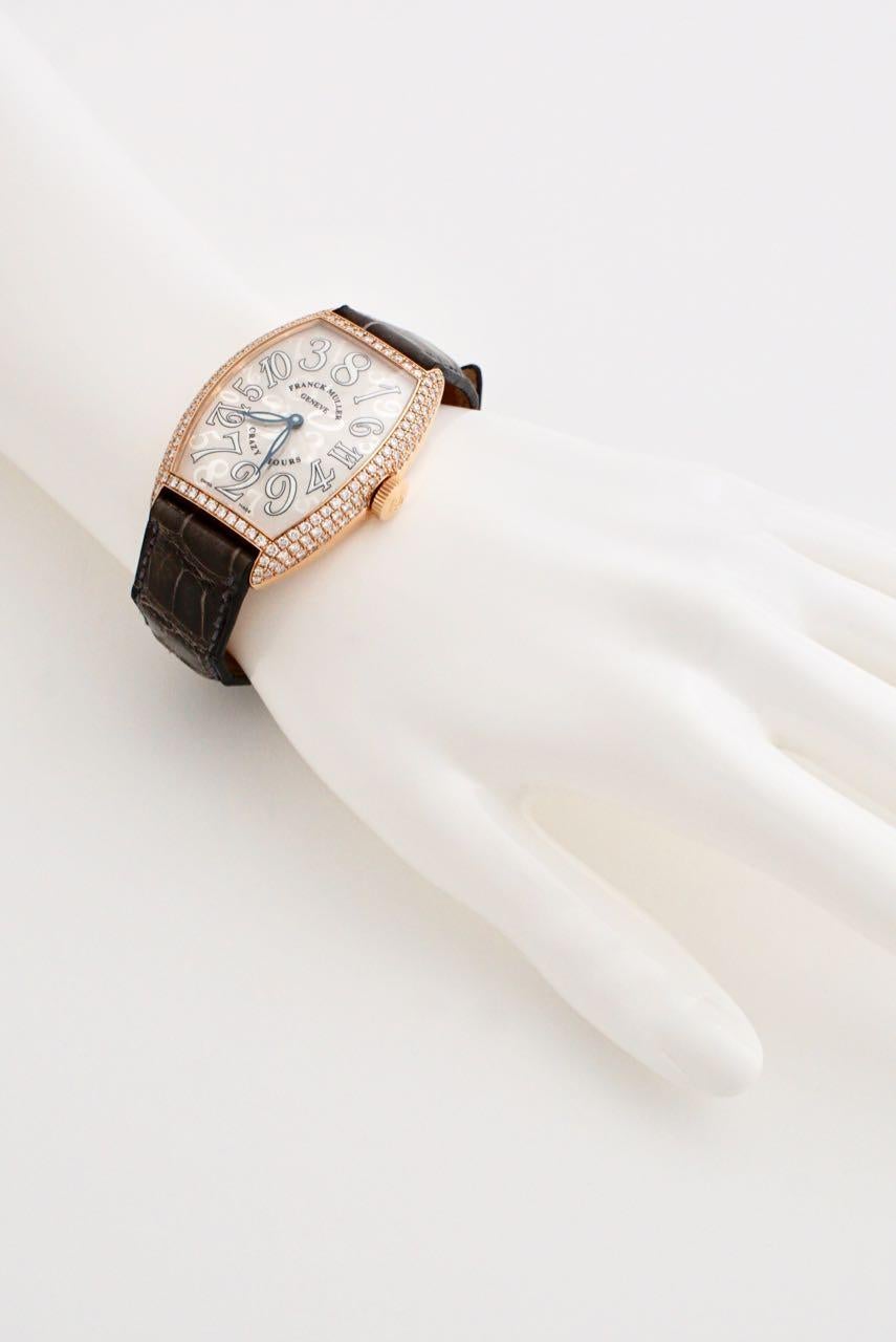 Large Franck Muller Crazy Hours 5850 18 Karat Gold Diamonds Watch Wristwatch For Sale 1