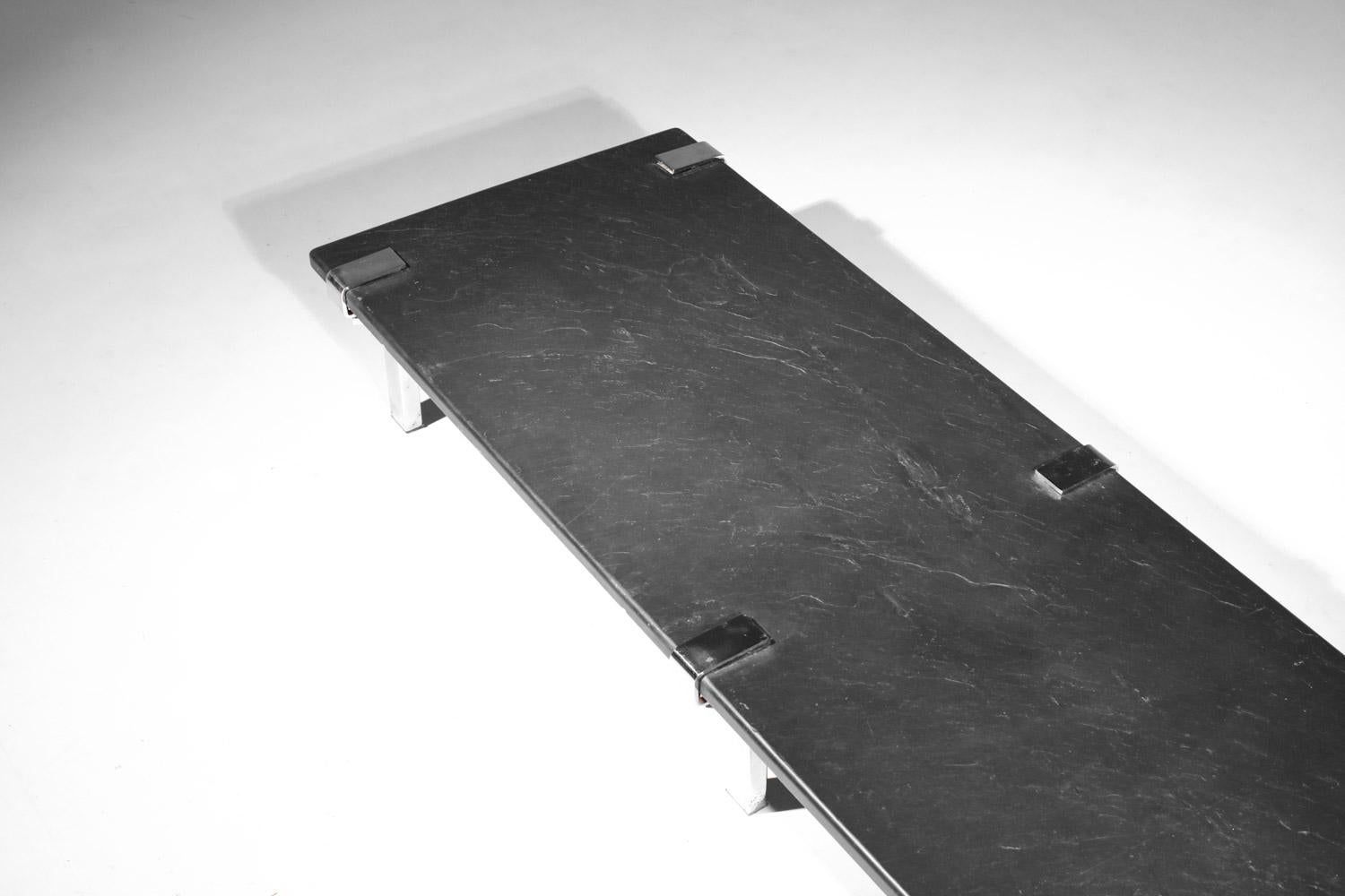 Large François Arnal coffee table with slate top from the 60s For Sale 3