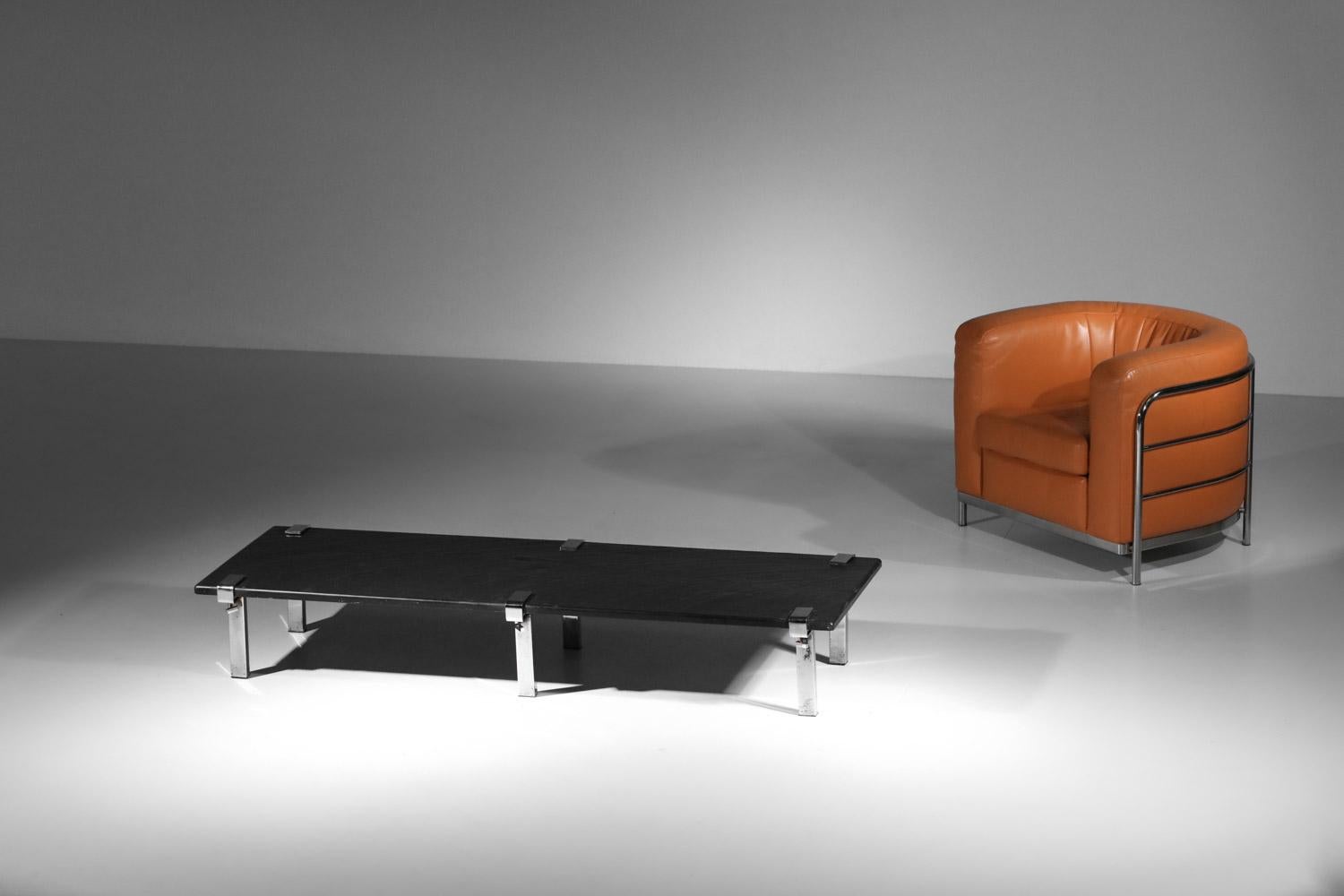 Large François Arnal coffee table with slate top from the 60s For Sale 5