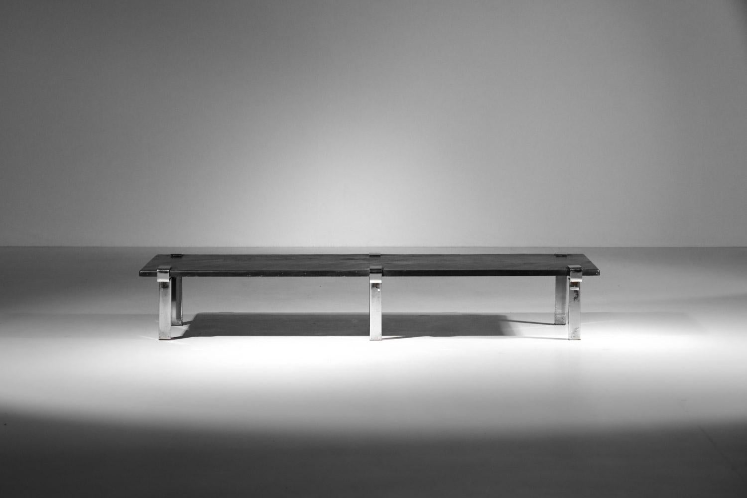 French Large François Arnal coffee table with slate top from the 60s For Sale