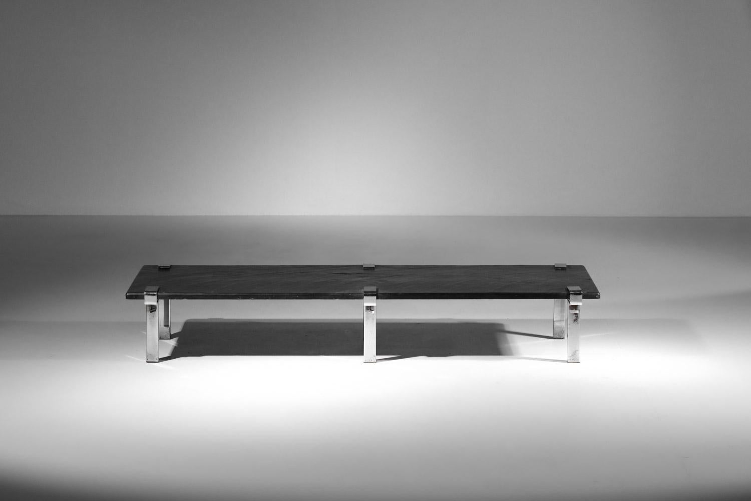 Mid-20th Century Large François Arnal coffee table with slate top from the 60s For Sale