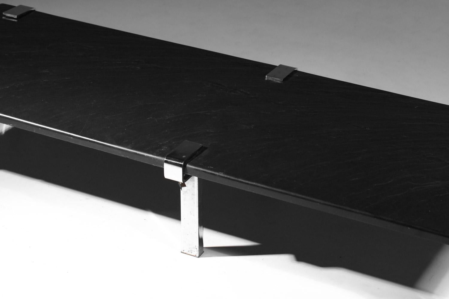 Large François Arnal coffee table with slate top from the 60s For Sale 1