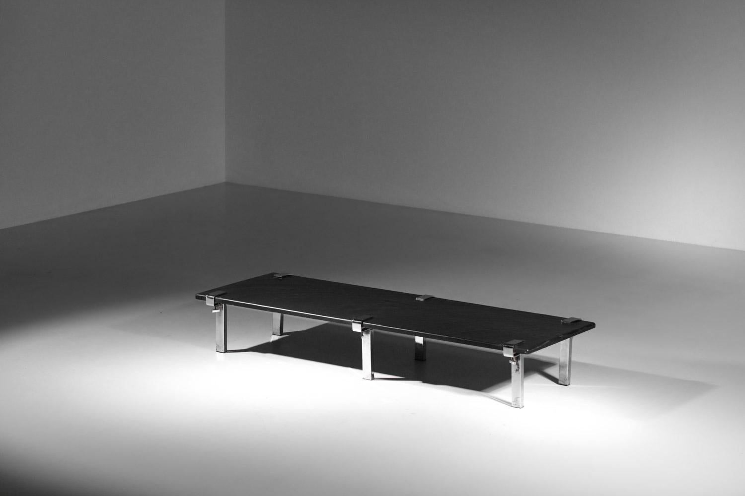 Large François Arnal coffee table with slate top from the 60s For Sale 2