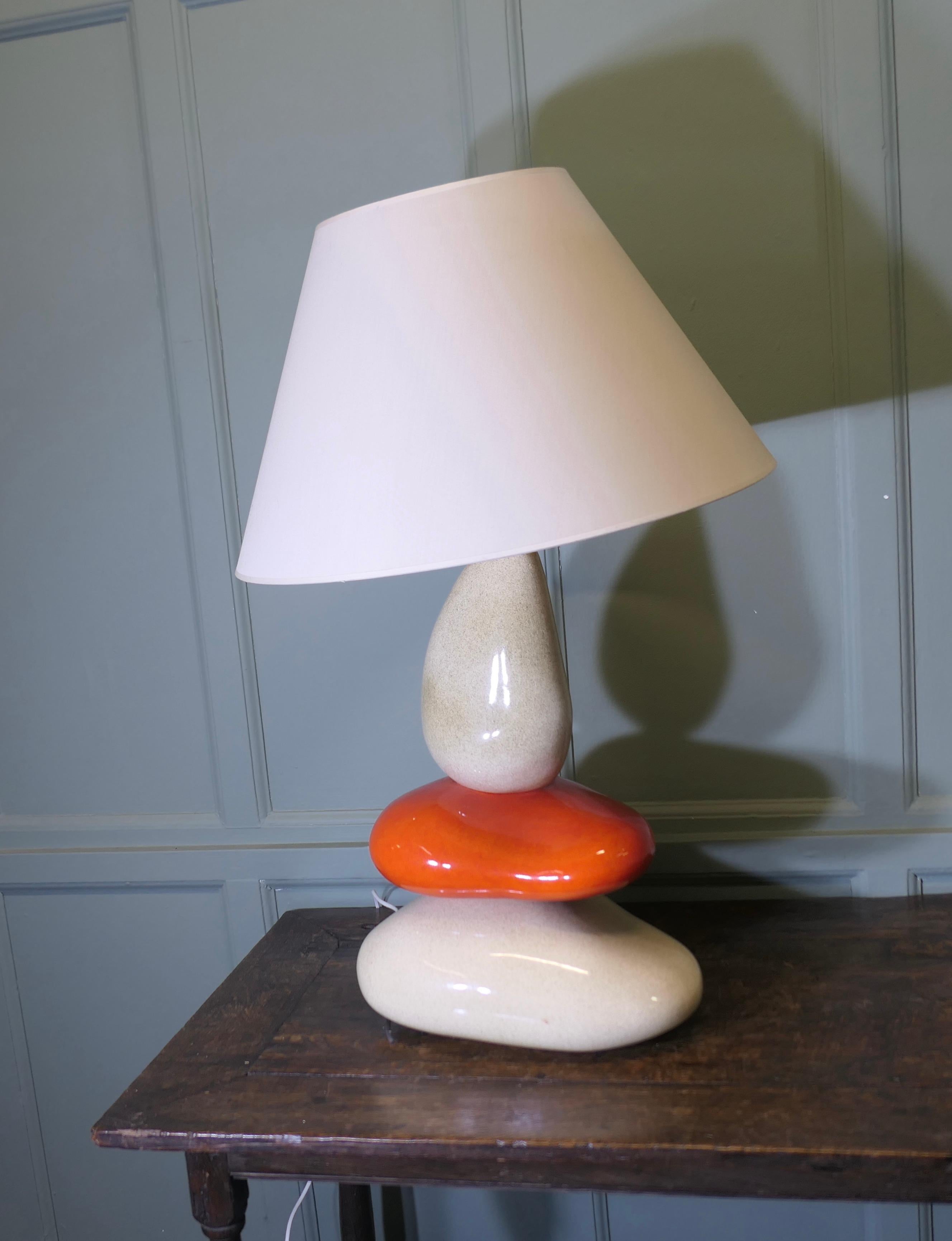 Ceramic Large Francois Chatain Pebble Lamp from France  A Charming piece For Sale