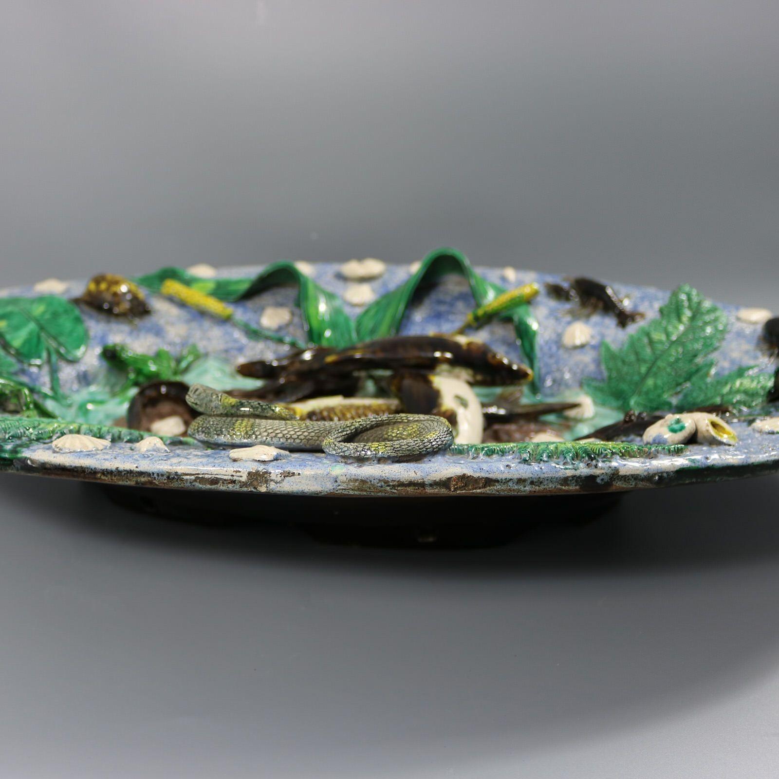 Große französische Palissy-Majolika-Platte von Francois Maurice im Angebot 13