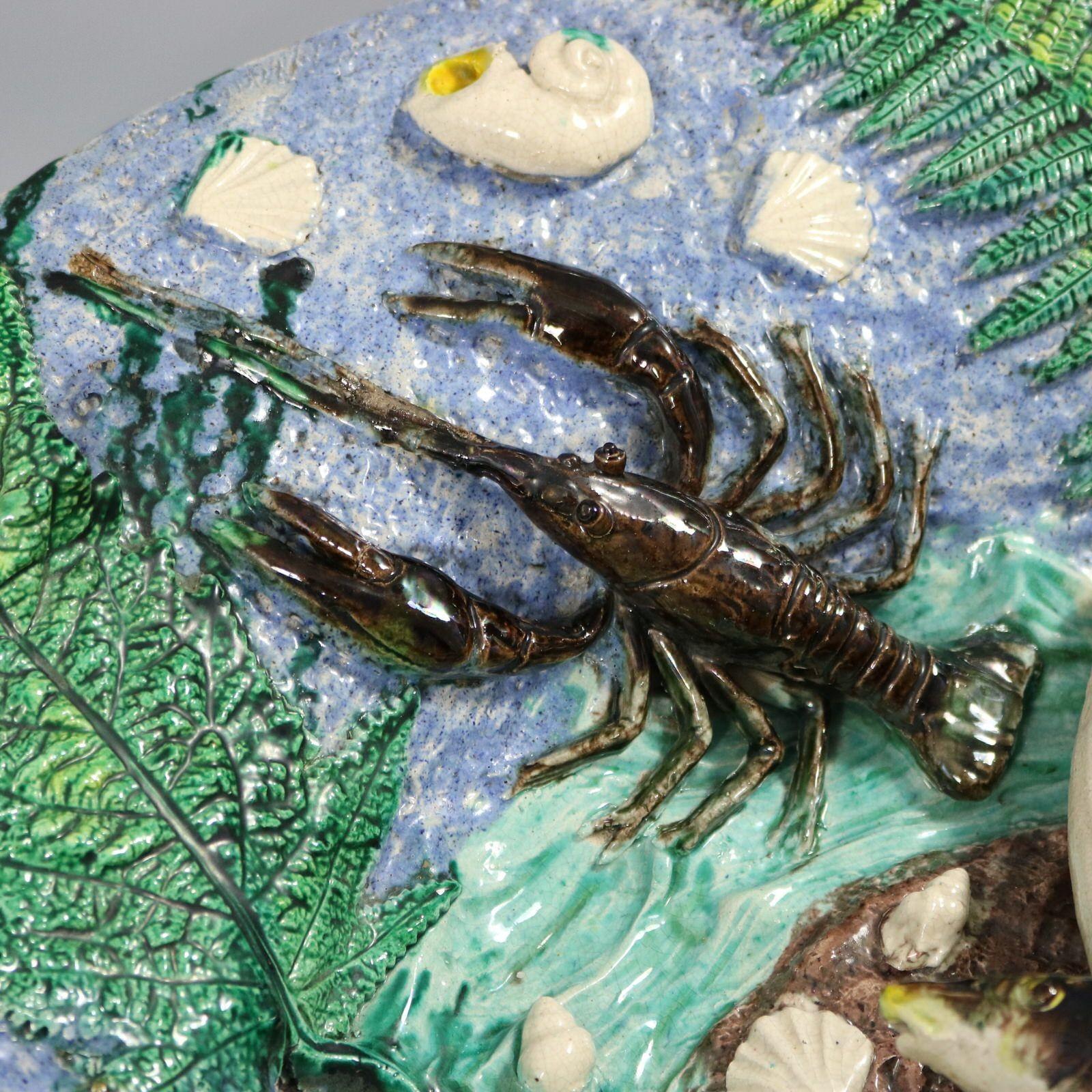 Große französische Palissy-Majolika-Platte von Francois Maurice im Zustand „Gut“ im Angebot in Chelmsford, Essex