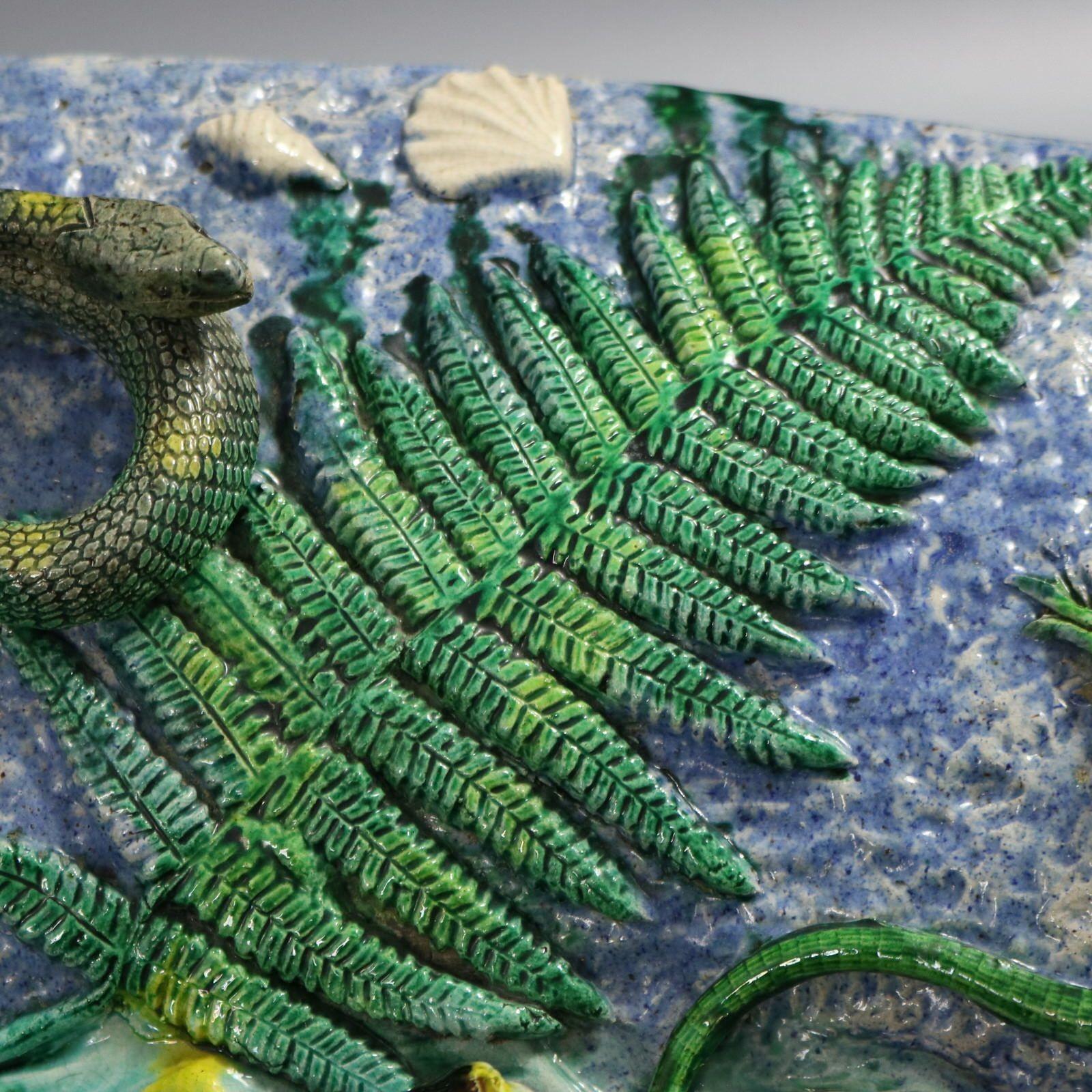 Große französische Palissy-Majolika-Platte von Francois Maurice im Angebot 2