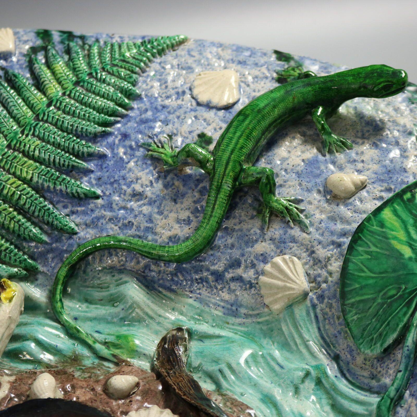 Große französische Palissy-Majolika-Platte von Francois Maurice im Angebot 3