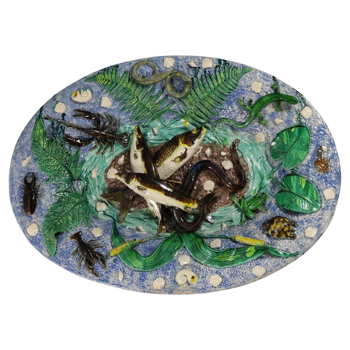 Large Francois Maurice French Palissy Majolica Platter