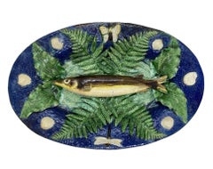 Large Franҫois Maurice Palissy Ware Majolica Trompe L'oeil Fish Plaque, 1880