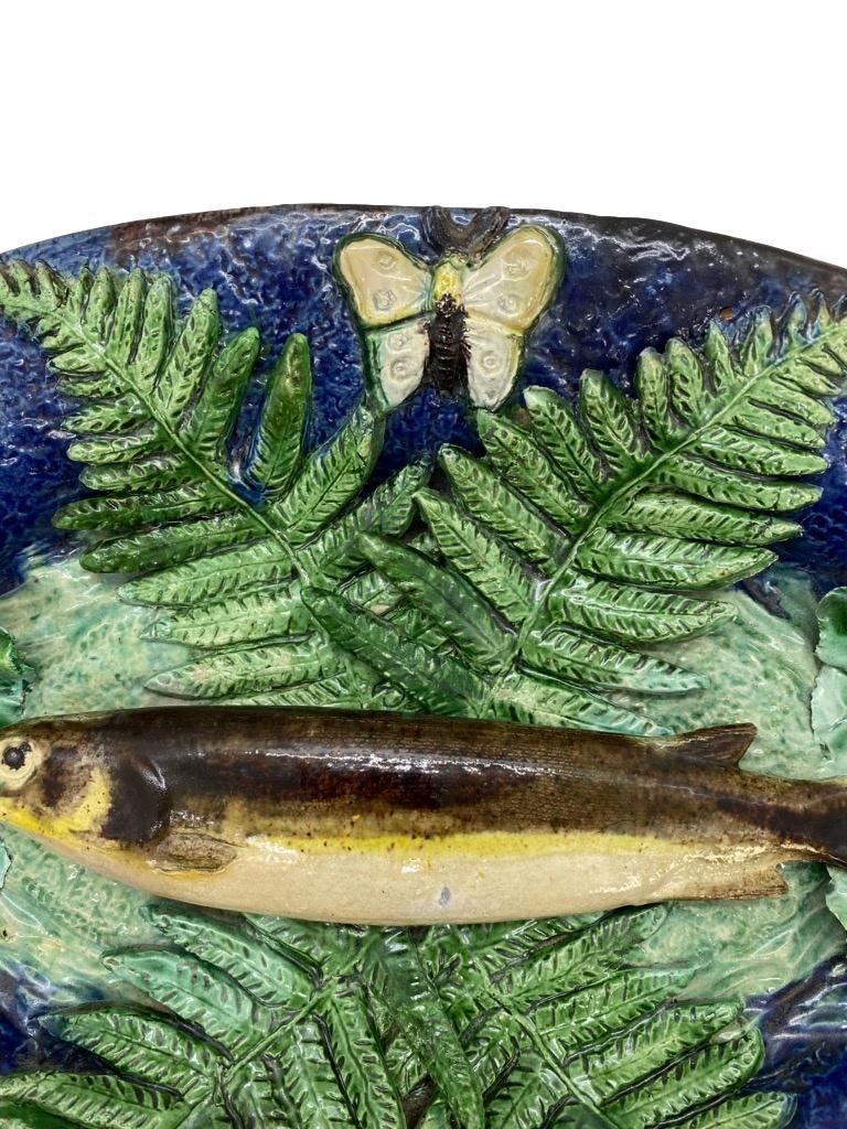 Victorian Large Franҫois Maurice Palissy Ware Majolica Trompe L'oeil Fish Plaque, 1880 For Sale