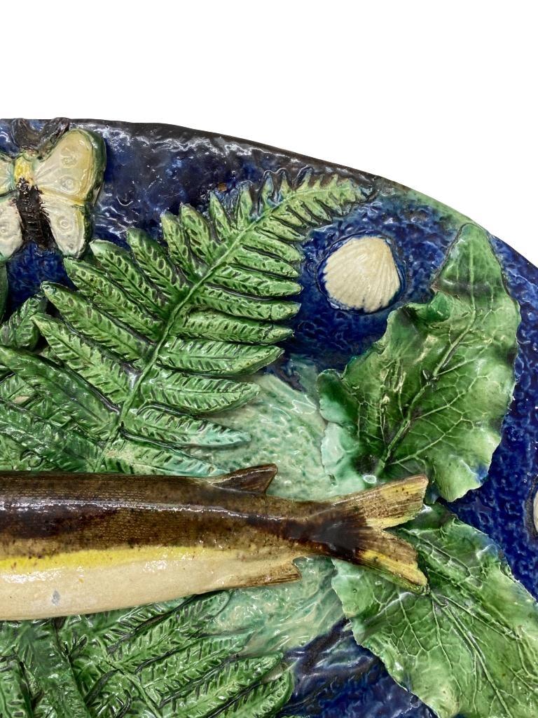 French Large Franҫois Maurice Palissy Ware Majolica Trompe L'oeil Fish Plaque, 1880 For Sale