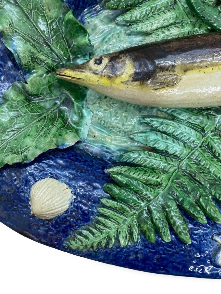 Molded Large Franҫois Maurice Palissy Ware Majolica Trompe L'oeil Fish Plaque, 1880 For Sale