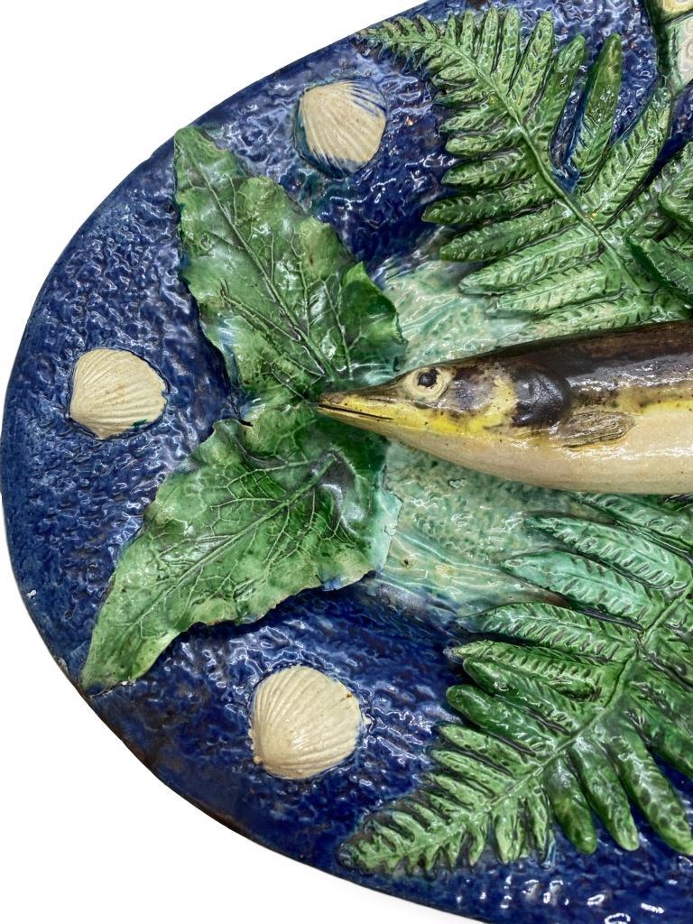 Large Franҫois Maurice Palissy Ware Majolica Trompe L'oeil Fish Plaque, 1880 For Sale 1