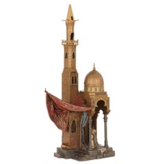 Large Franz Bergman Orientalist Cold-Painted Bronze Mosque Lamp
