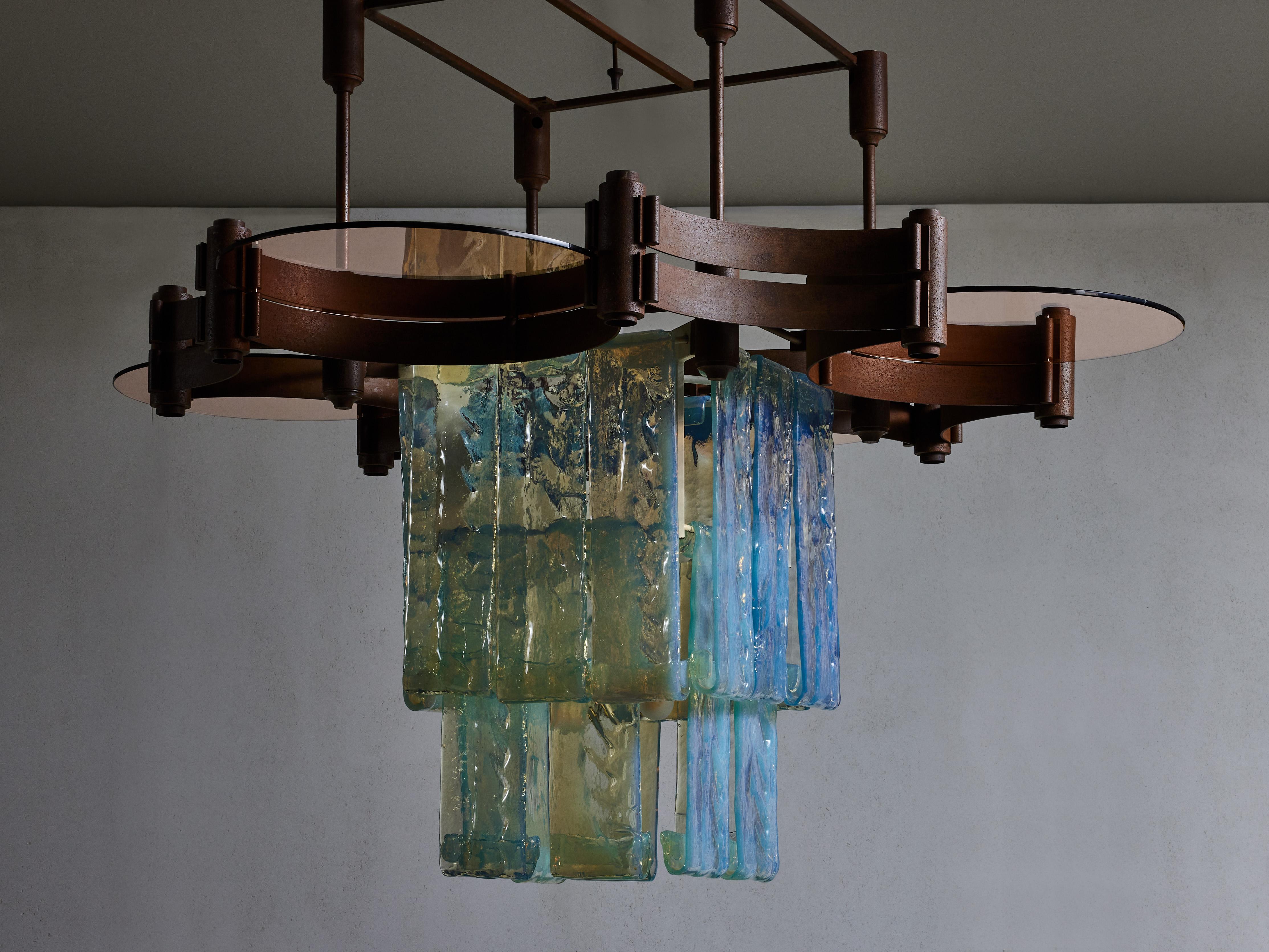 Mid-Century Modern Large Fratelli Toso Chandelier with Laguna Glass For Sale