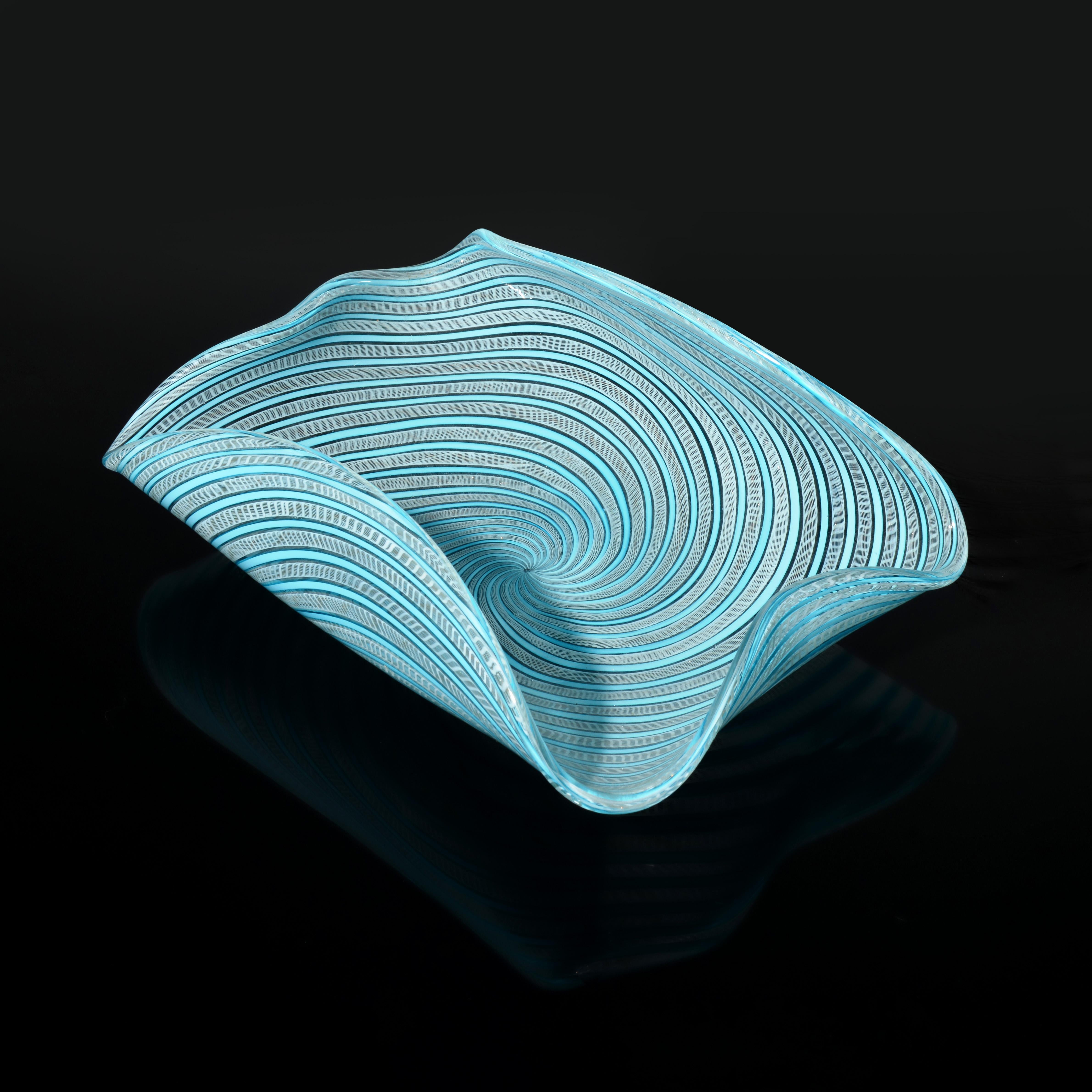 Mid-Century Modern Large Fratelli Toso MEZZA FILIGRANA Bowl, Leslie Pina Collection For Sale