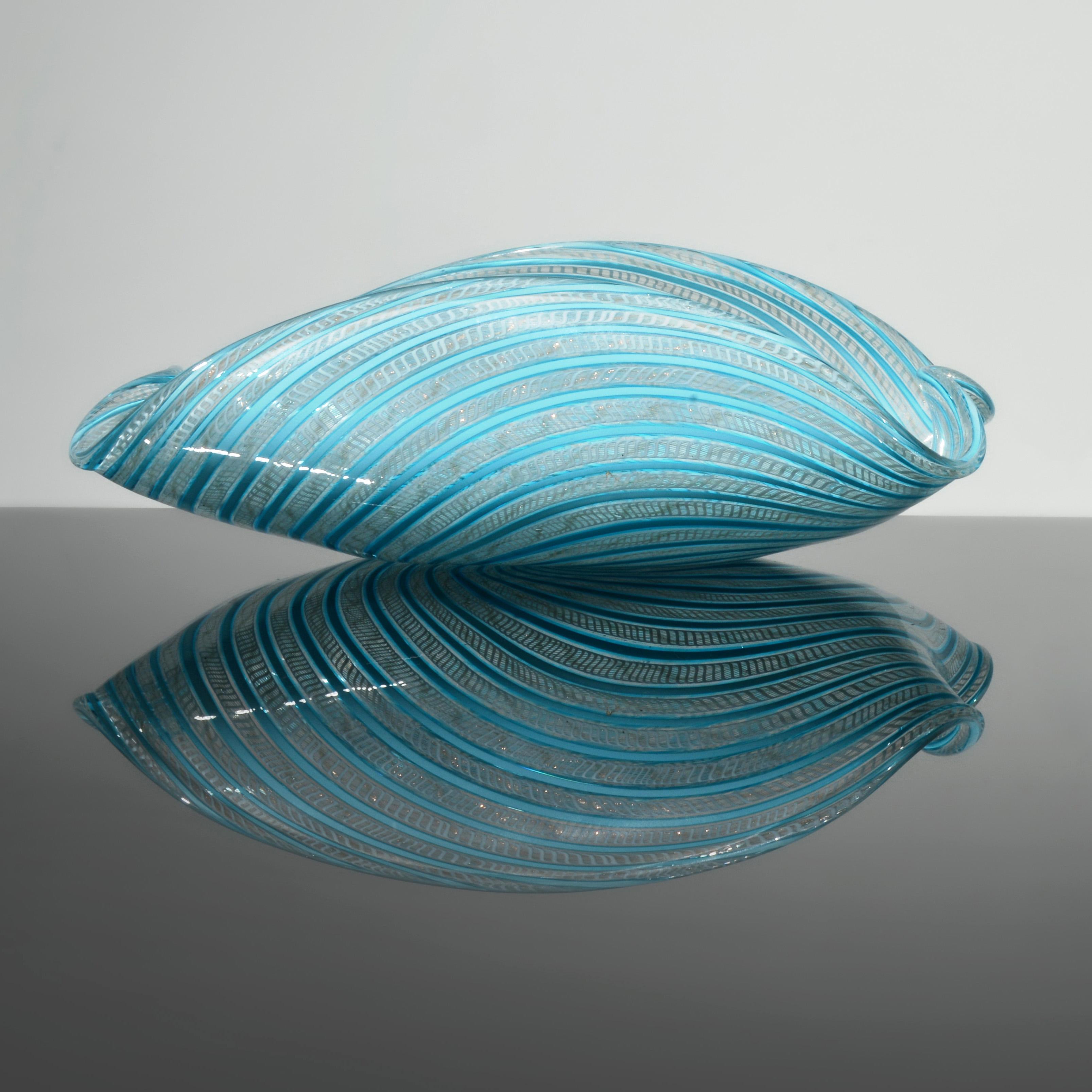 Italian Large Fratelli Toso MEZZA FILIGRANA Bowl, Leslie Pina Collection For Sale