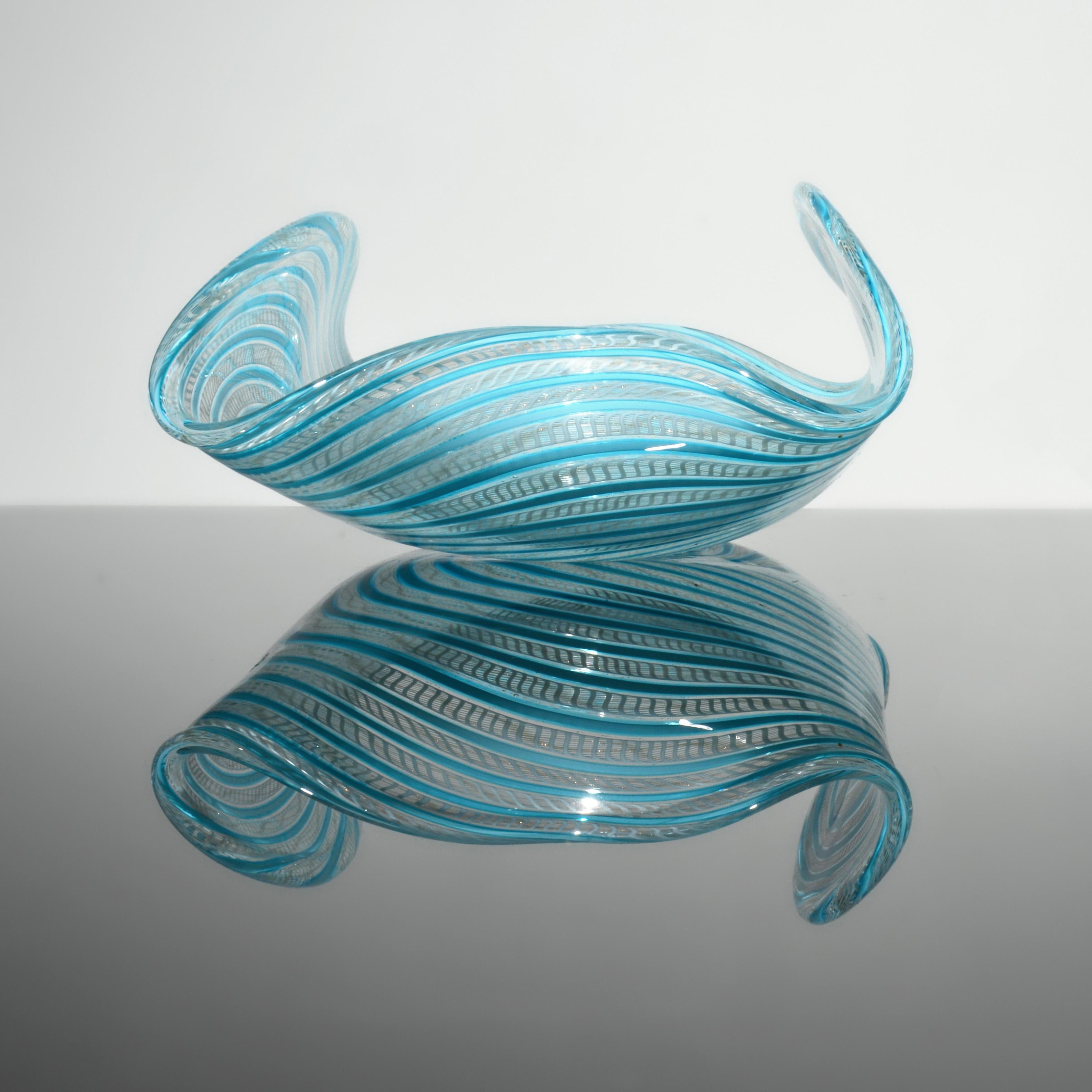 20th Century Large Fratelli Toso MEZZA FILIGRANA Bowl, Leslie Pina Collection For Sale