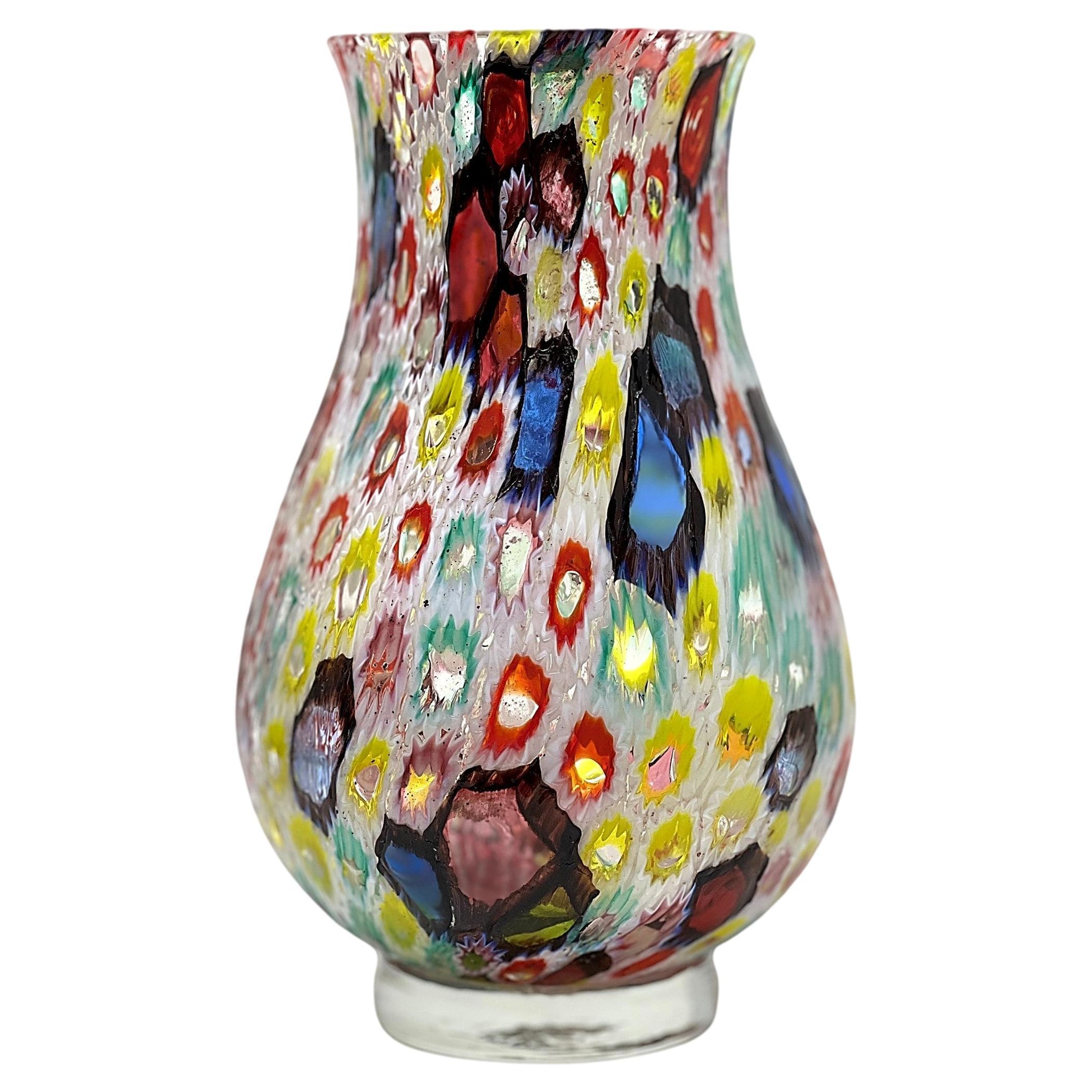 Large Fratelli Toso Murano Millefiori "Stained Windows" Glass Vase, Documented
