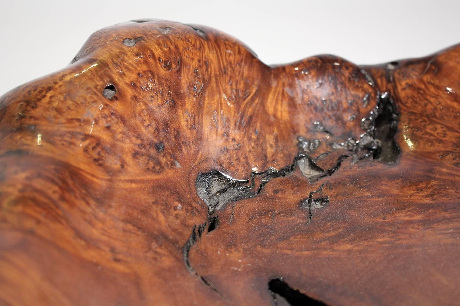 Late 20th Century Large Free-Form Burl Root Wood Lacquered Centerpiece Bowl