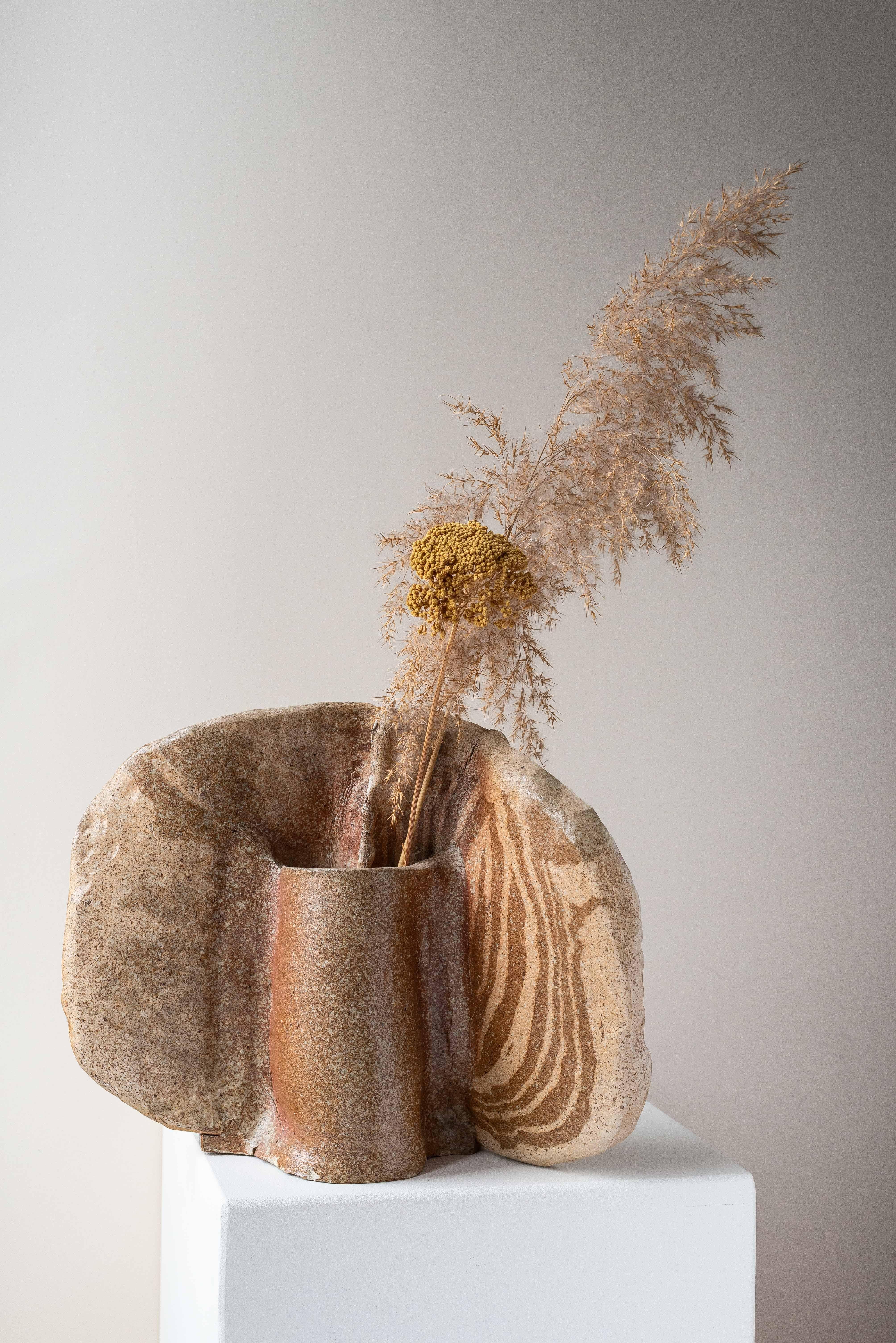 Grand vase en céramique de forme libre, des années 1970.

Une pièce unique avec une caractéristique organique. Les formes générales lui donnent un aspect de coquillage ou de champignon qui le rend si particulier.

Le vase est disponible dans un