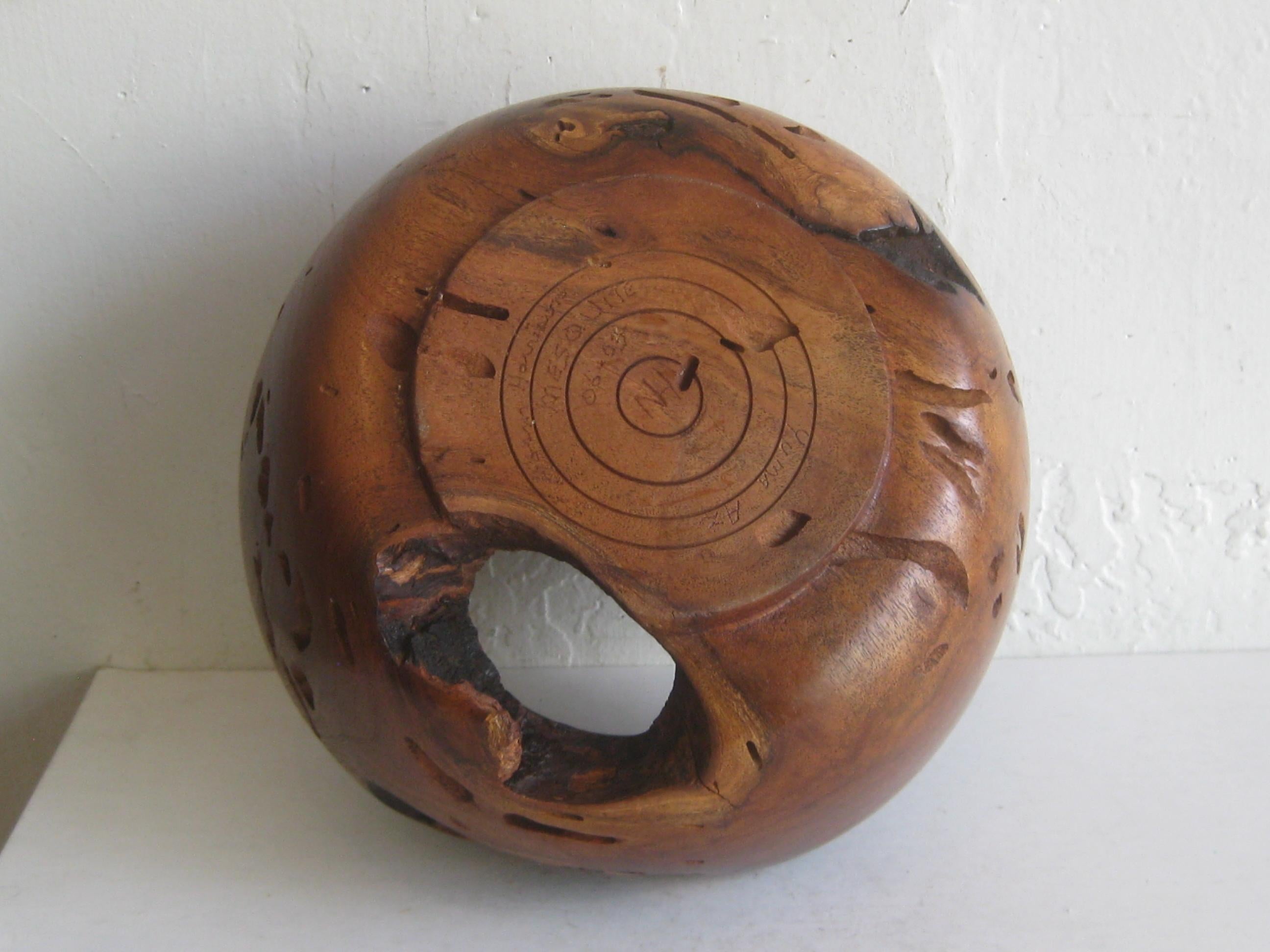 Large Freeform Mesquite Wood Organic Live Edge Bowl Vase by Norman Harrison For Sale 6