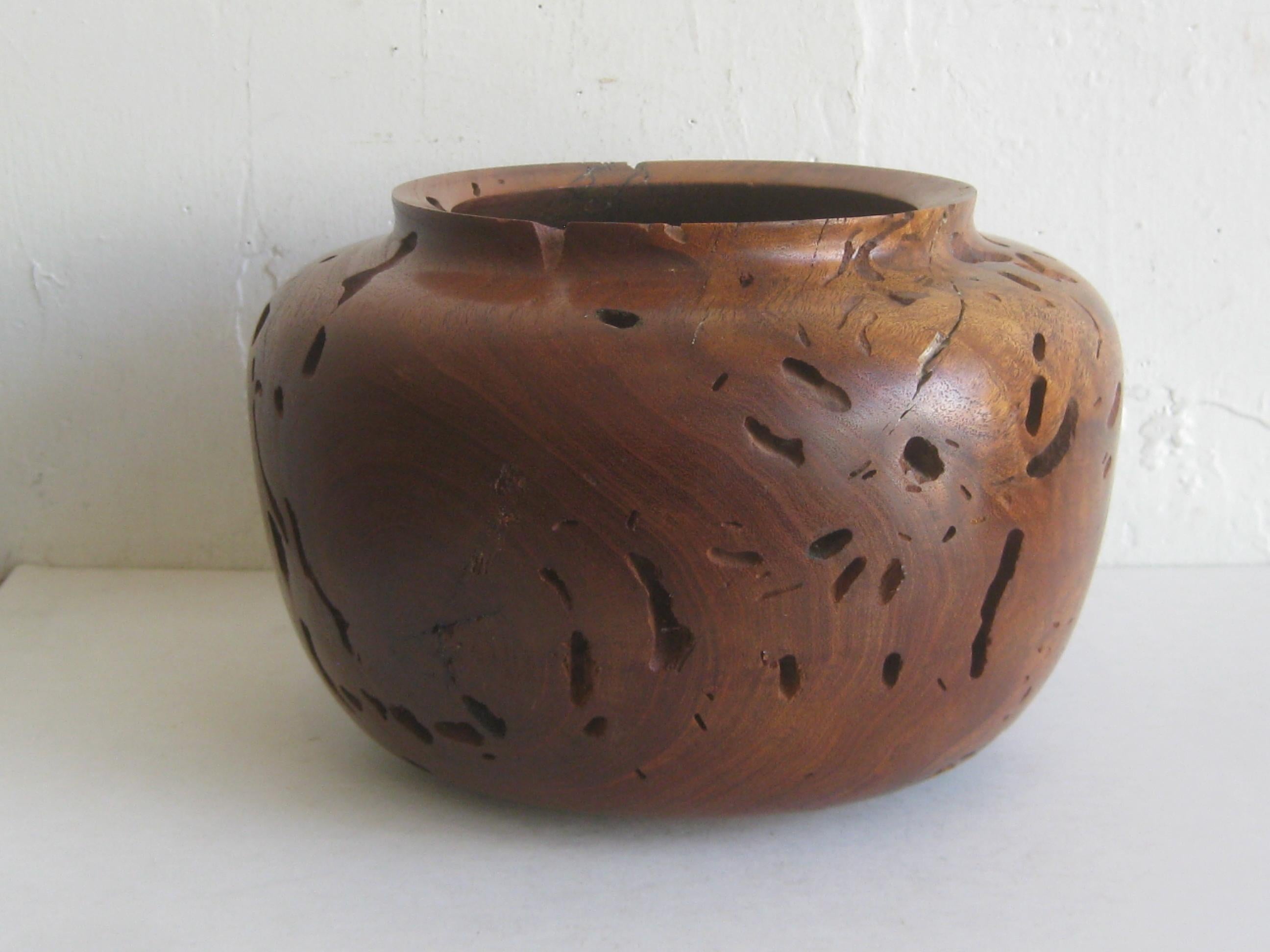 Statement piece! beautiful freeform mesquite wood live edge organic centerpiece bowl by artist Norman Harrison. Signed and dated from 2003 on the bottom. Made in Yuma, Arizona. Wonderful color and form. Measures 9 1/2