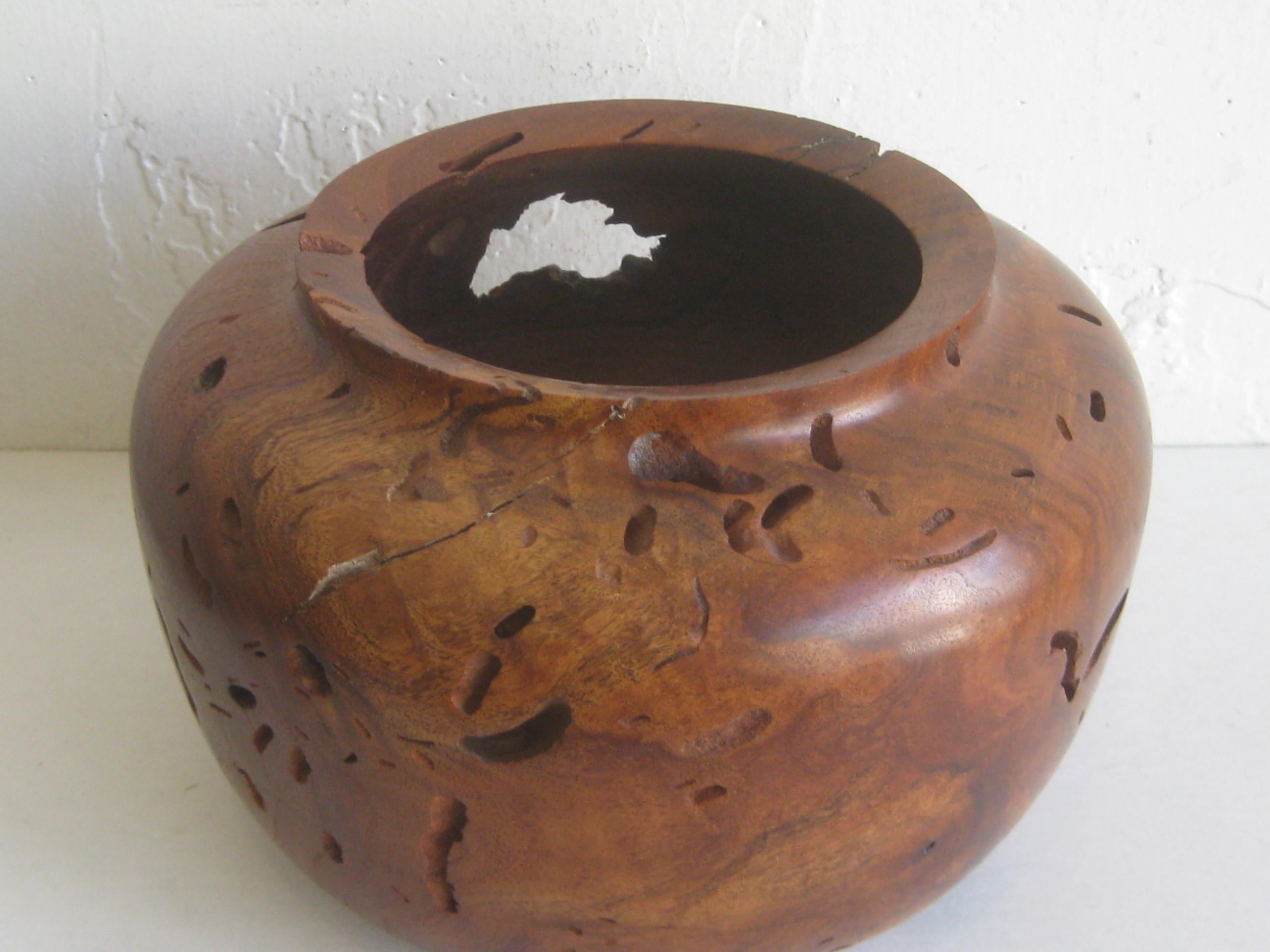 American Large Freeform Mesquite Wood Organic Live Edge Bowl Vase by Norman Harrison For Sale