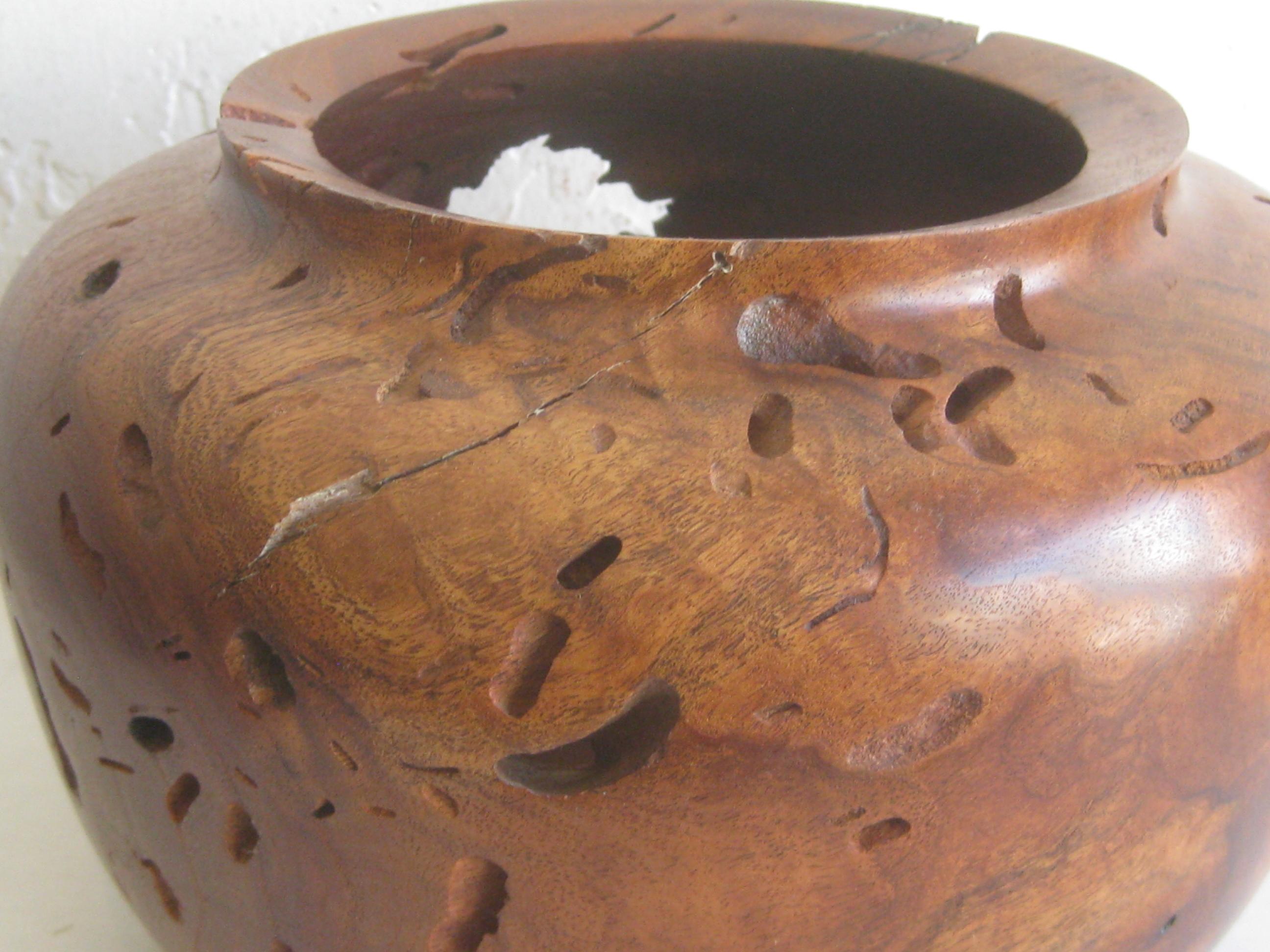 Hand-Carved Large Freeform Mesquite Wood Organic Live Edge Bowl Vase by Norman Harrison For Sale
