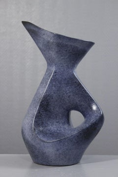 Large free-form vintage ceramic pitcher vase France 1950s