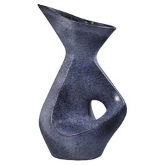 Large free-form vintage ceramic pitcher vase France 1950s