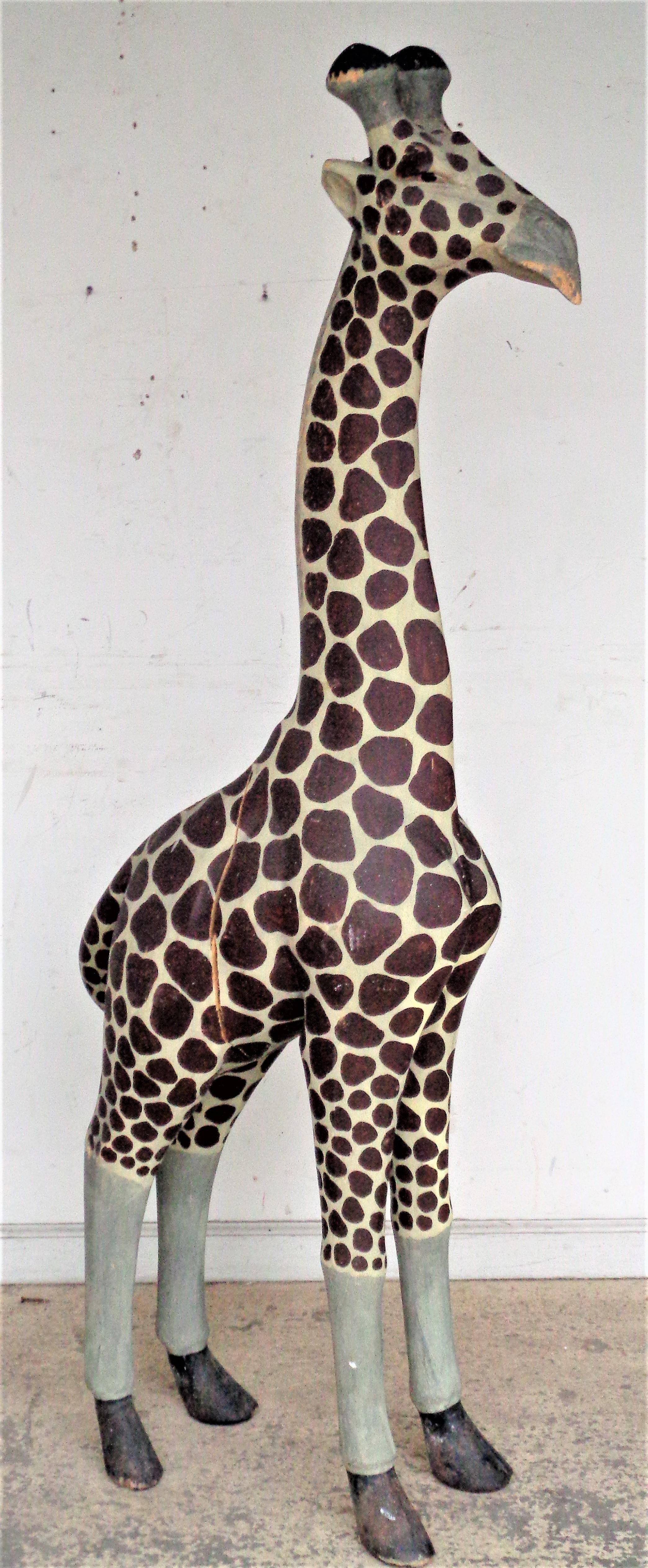 Large Free Standing Carved Wood Giraffe 6