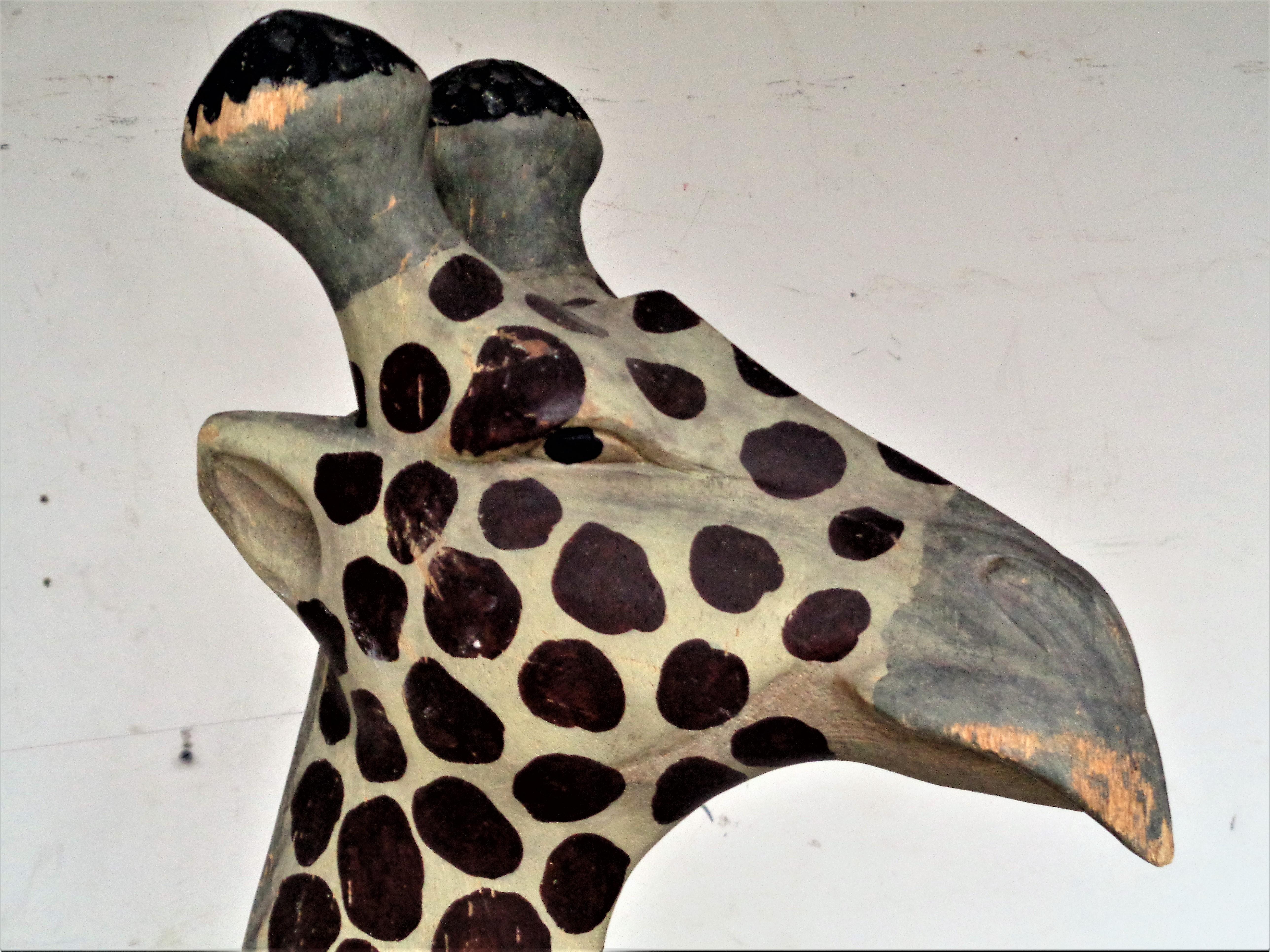 Large Free Standing Carved Wood Giraffe 9