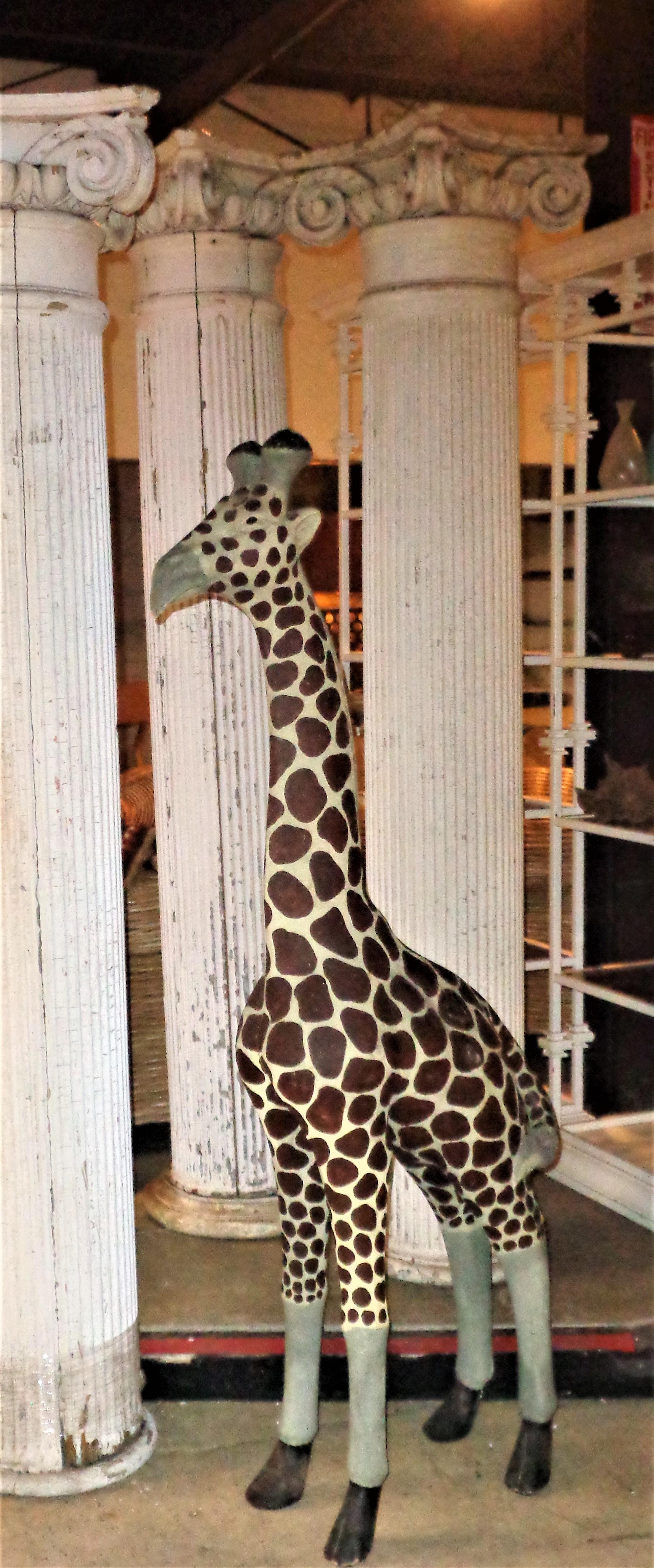 Large Free Standing Carved Wood Giraffe 10