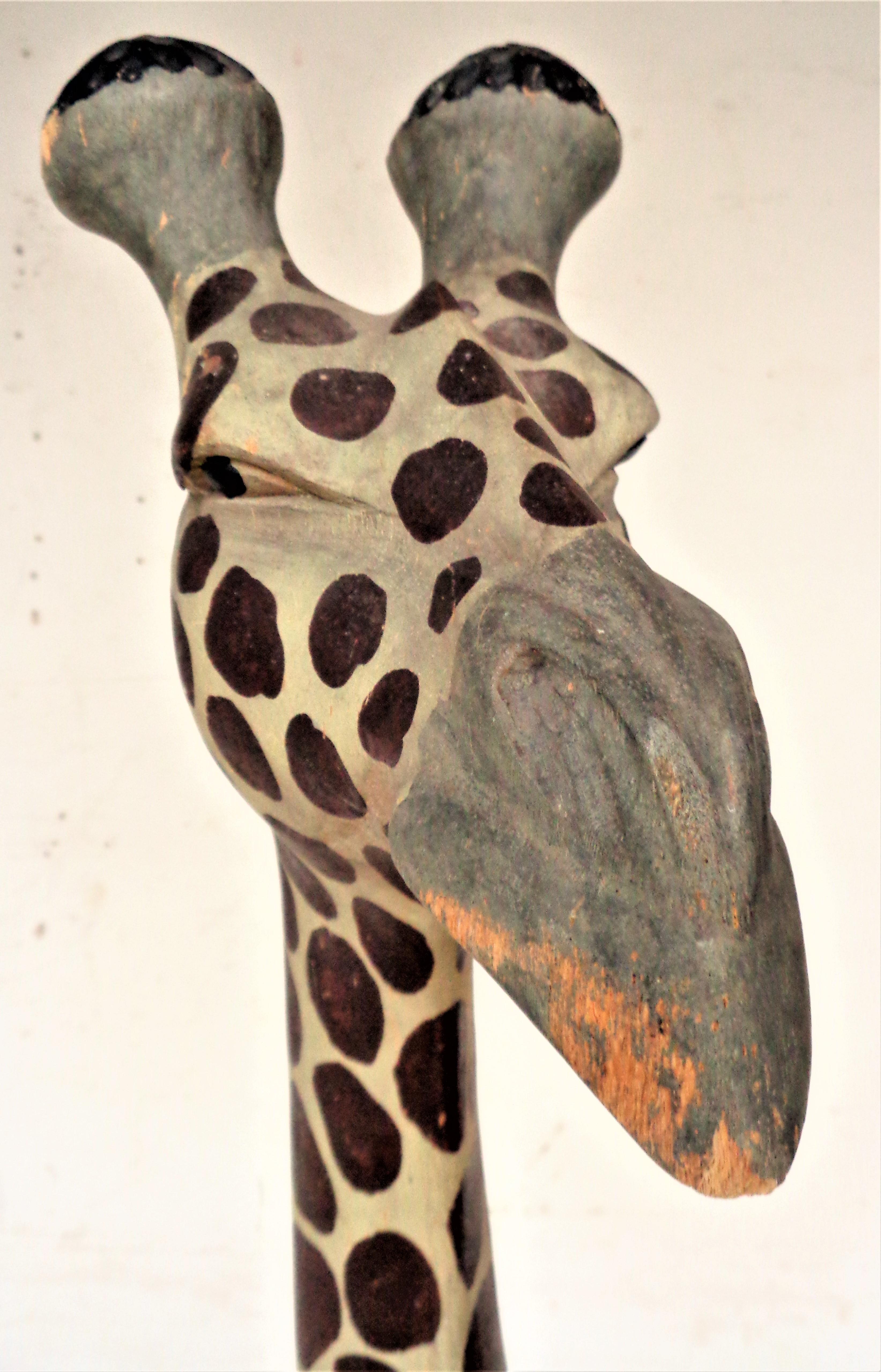Large Free Standing Carved Wood Giraffe In Fair Condition In Rochester, NY