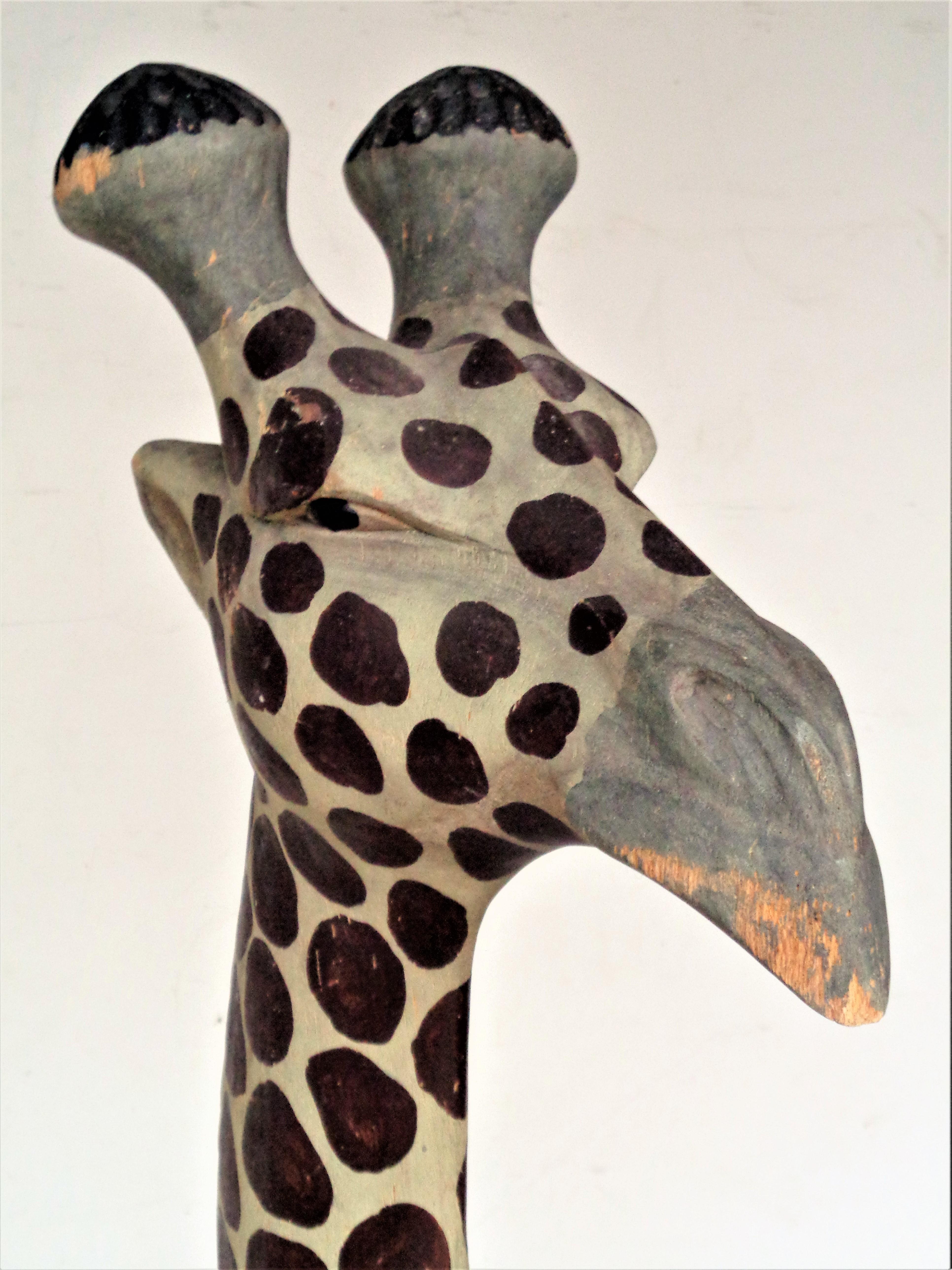 20th Century Large Free Standing Carved Wood Giraffe