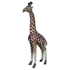Large Free Standing Carved Wood Giraffe