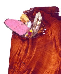 Standing Redwood Sculpture Quartz Citrine Pyrite Malachite Inlay Danna Weiss