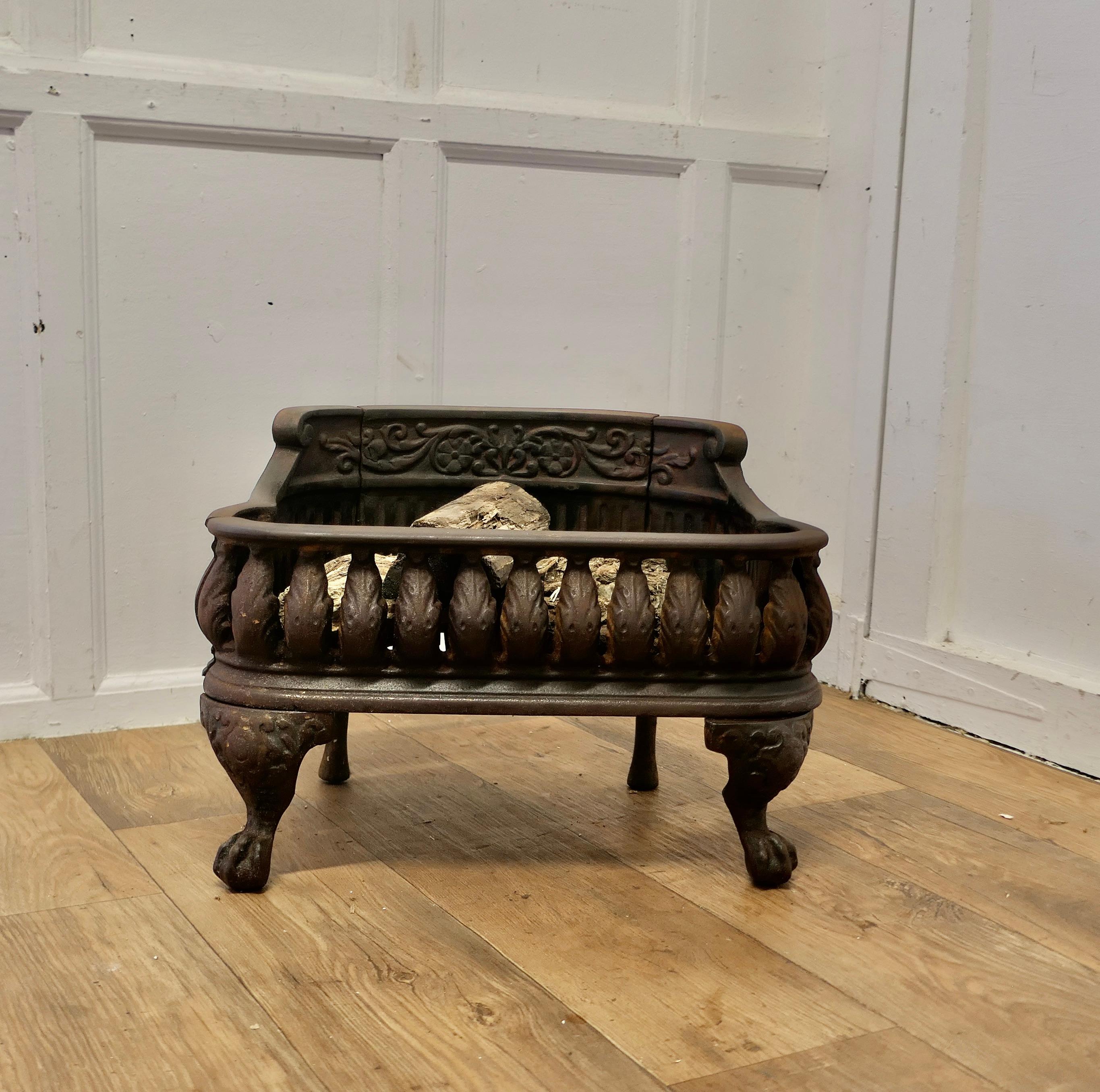 Large Free Standing Fire Grate with Swivel Action Opening

This is a heavy piece, the grate is in cast iron and has a decorative design on strong cabriole legs, the grate beneath the fire can be tipped up to allow the old Ash to fall out
Although